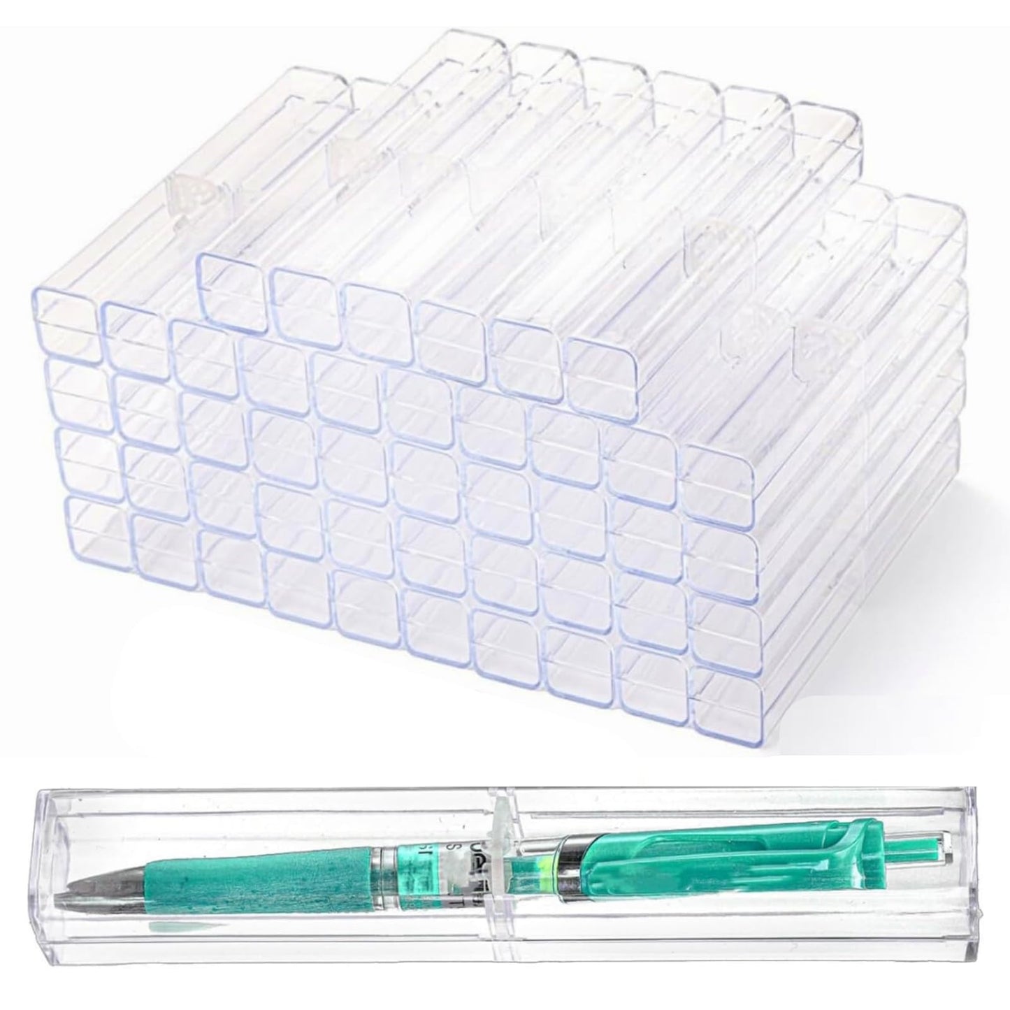 Mezchi 50 Pack Acrylic Pen Gift Boxes, Clear Pen Gift Box, Empty Pen Cases, Reusable Plastic Pen Display Case for Single Pen, School Office Supplies