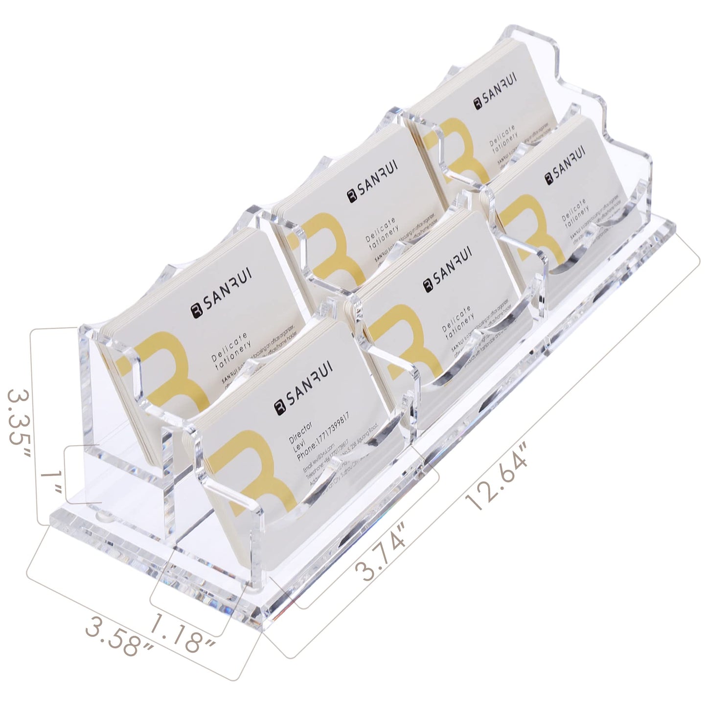 SANRUI Acrylic Business Card Display Holder for Desk, Clear Multiple Desktop Business Card Stand Organizer Storage, for Exhibition, Home, Office,2 Tier 6 Pocket, 360 Card Capacity