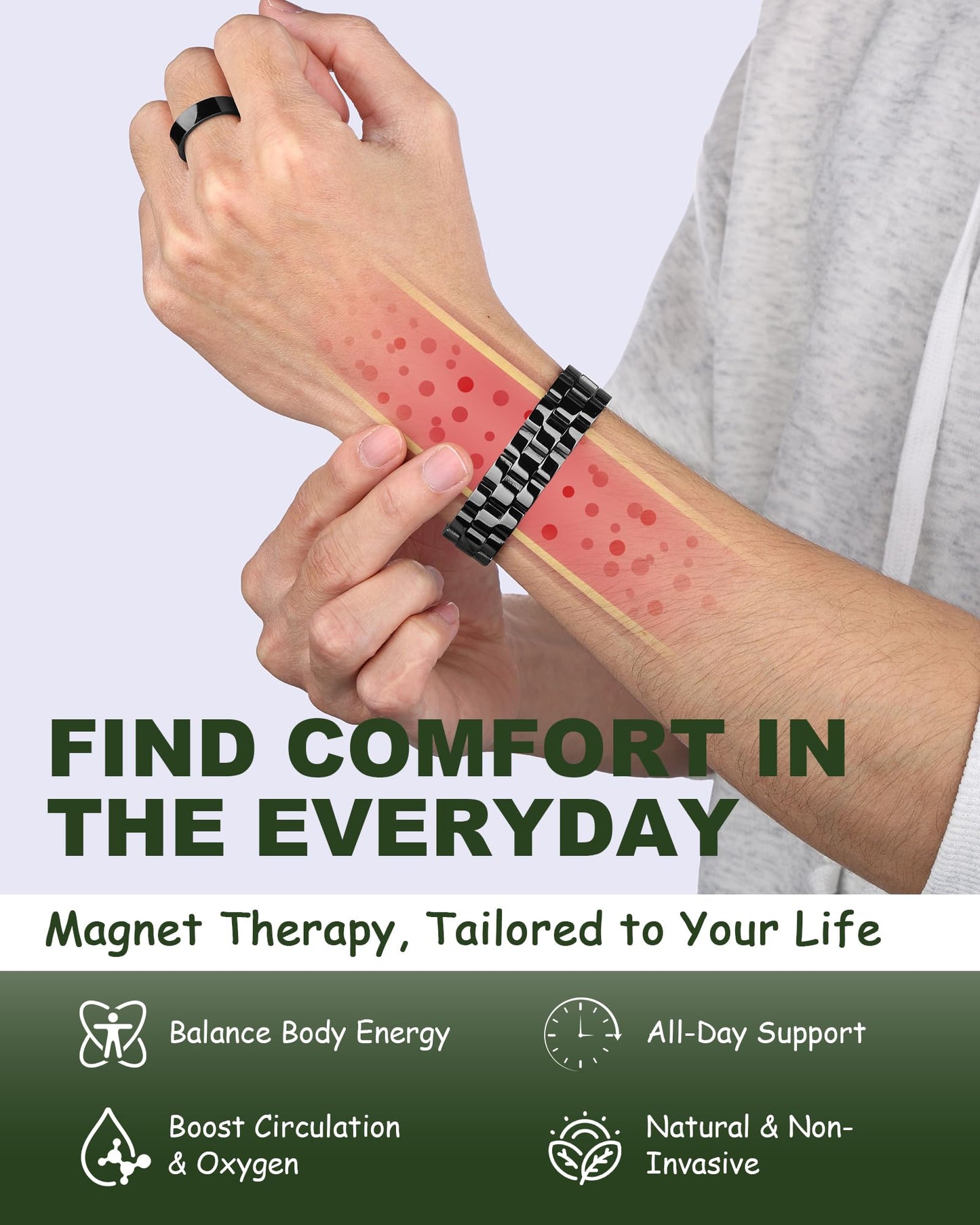 MagEnergy Mens Copper Magnetic Bracelets & Lymphatic Drainage Ring, 99.9% Pure Copper Bracelet with Double-Row Strength Magnets, Adjustable Jewelry with Sizing Tool