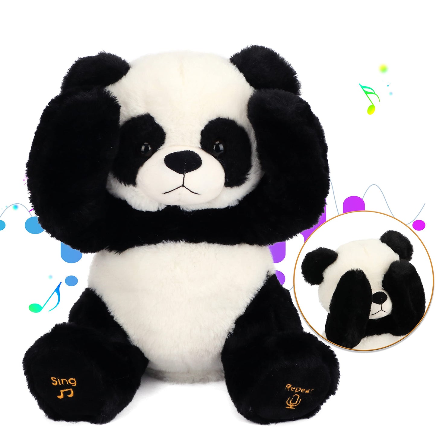 Cuteoy Peek A Boo Panda Bear Plush Toy Interactive Electric Stuffed Animal Repeats What You Say Singing Talking Musical Plushies Gifts for Christmas Birthday 11''
