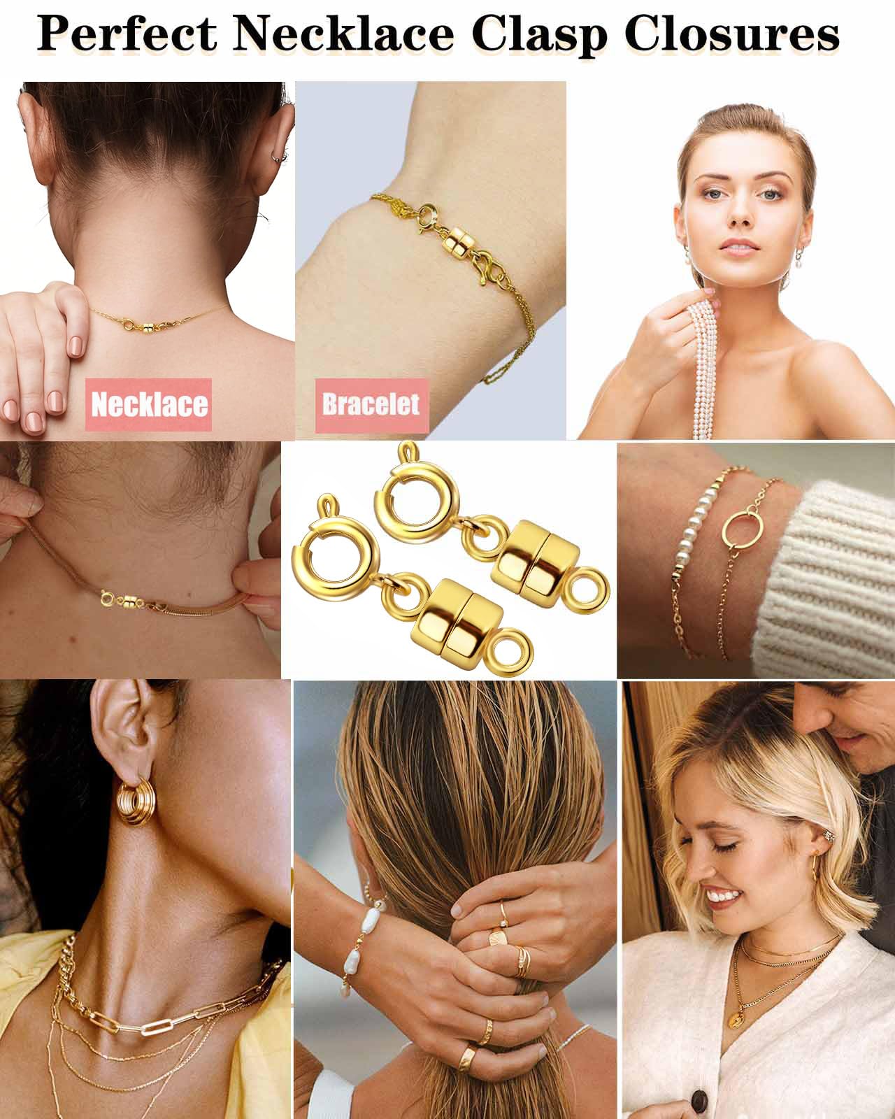 Dailyacc Magnetic Necklace Clasps and Closures - Safety 14 K Gold and Silver Jewelry Converters for Bracelets Chain Extender