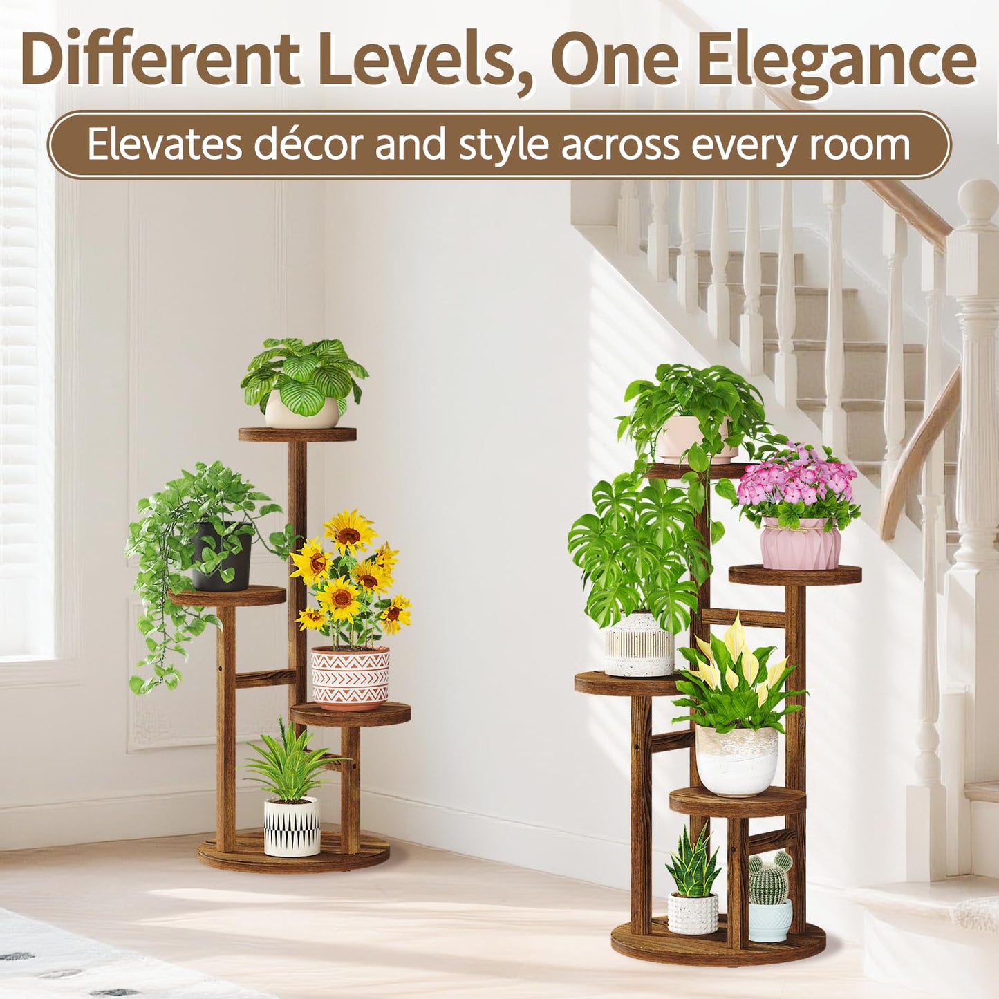 LASZOLA 4 Tiered Wood Plant Stand Indoor Corner, Flower Holder Rack Tall for Multiple Plants, Rustic Planter Shelf Display for Patio Garden Balcony Living Room