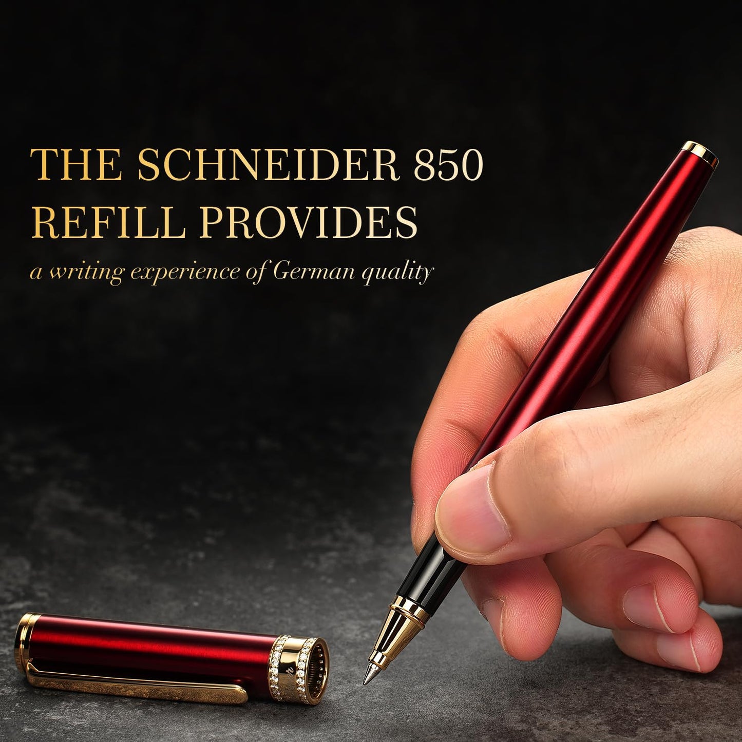 BEILUNER Luxury Rollerball Pen, Diamond-Studded Cap Design, 24K Gold Finish, Noble and Elegant, Schneider Ink Refill, Fancy Pen Gift Set for Women & Men, Executive Office, Nice Designer Pens