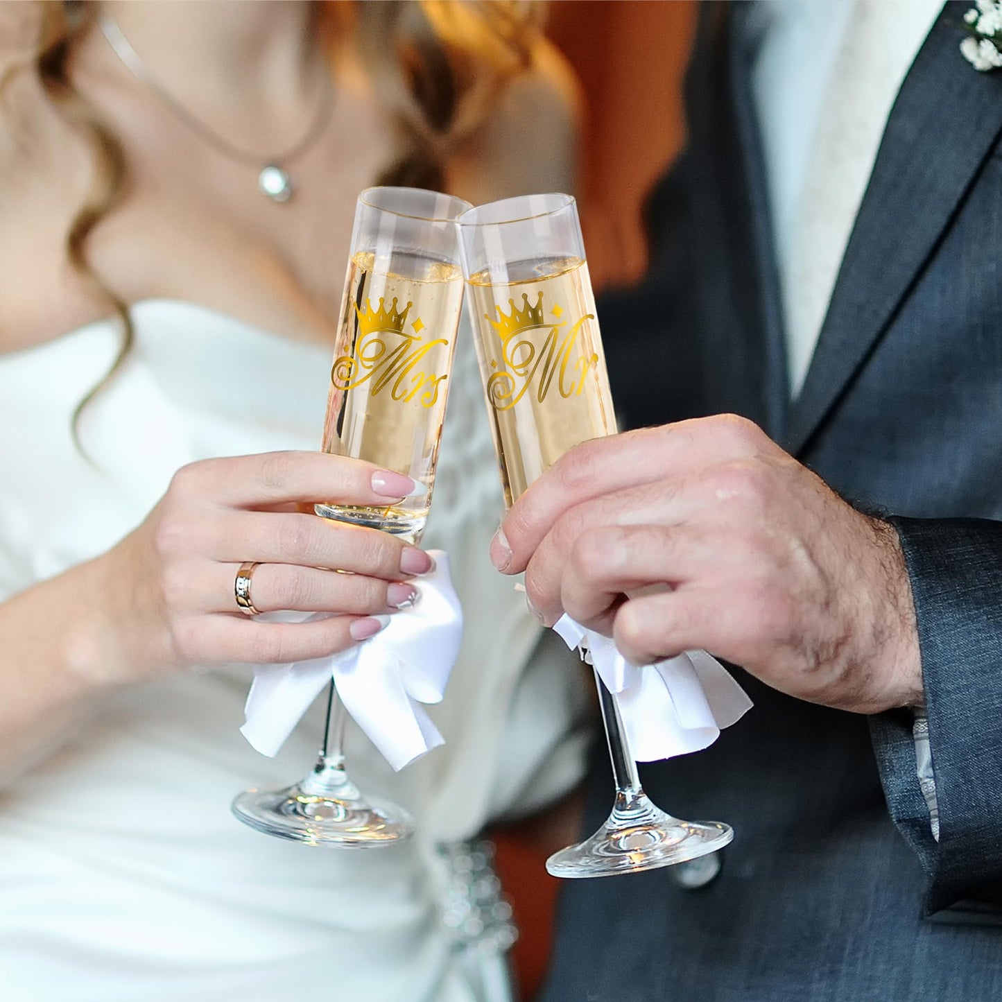 Wedding Cake Cutting Set, Champange Flutes with Cake Knife and Server Set for Bride and Groom Anniversary Engagement Bridal Shower Gifts