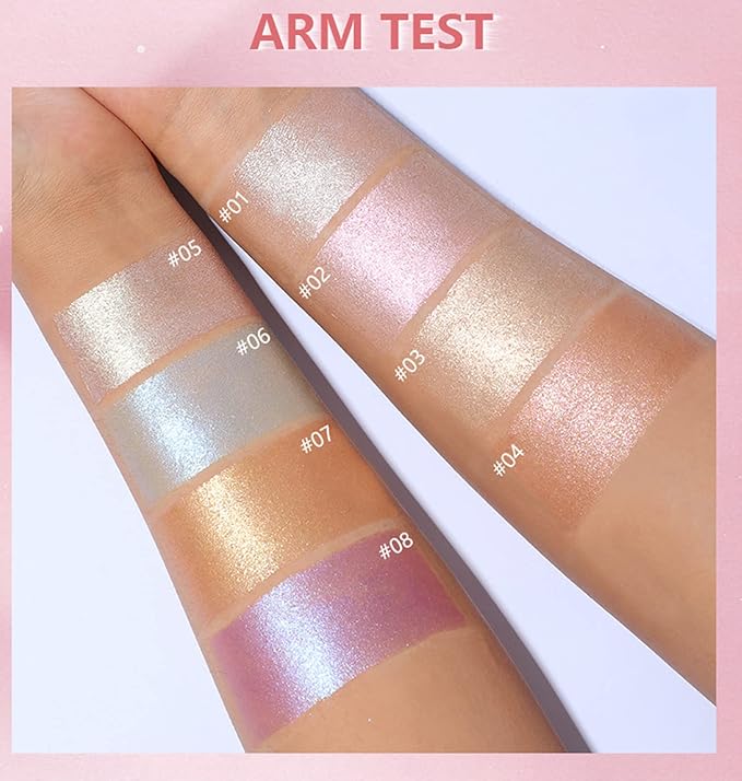 MAEPEOR Face Highlighter Palette 8 Colors Shimmer Glitter Pearl Highlighter Powder Sparkly Diamond Highlighting Palette for Face Cheek (01 Pearl White)