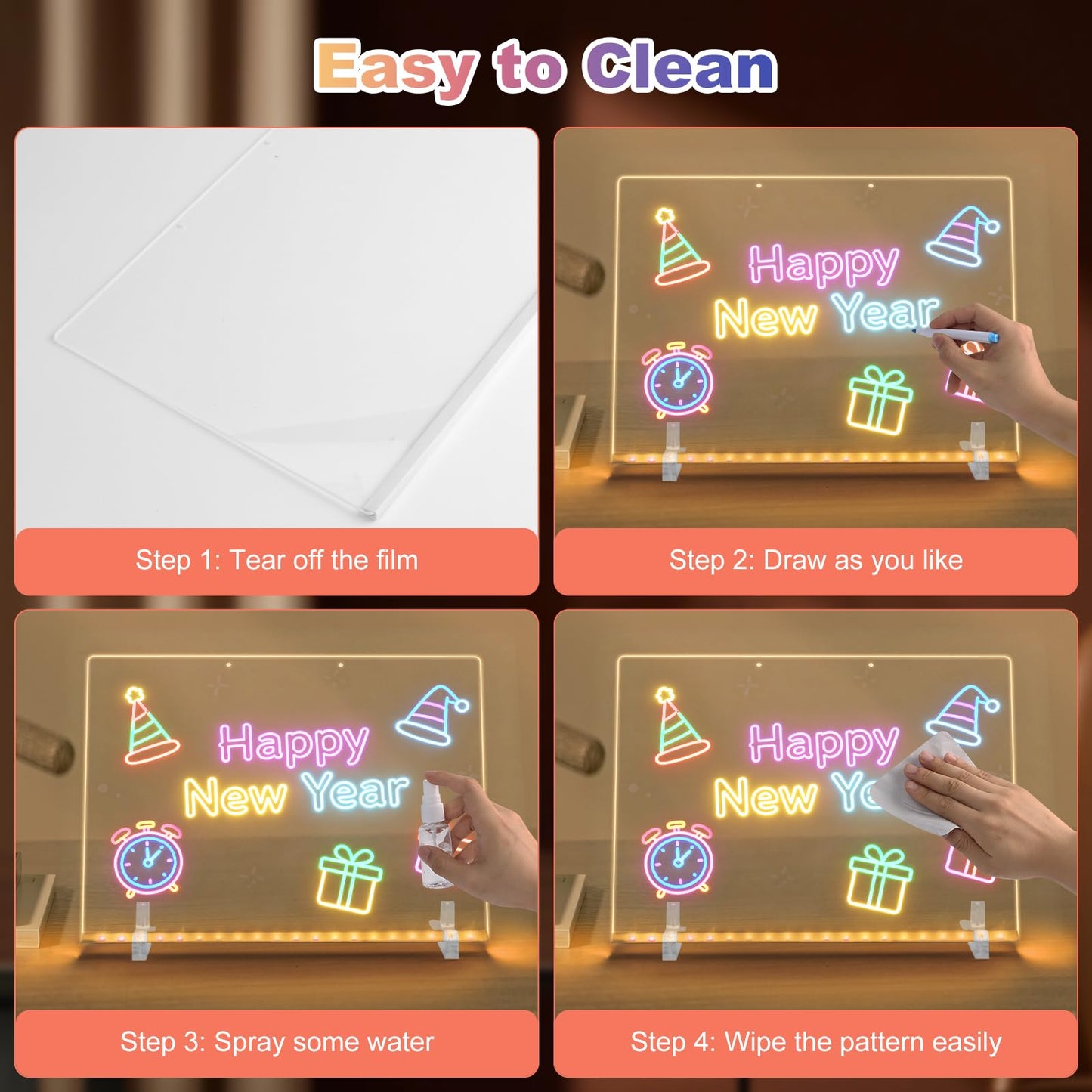 LED Note Board with 7 Colors 2-Pack,13.7"x10" Light Up Dry Erase Board for Kids with 4 Modes,Includes Adapter,Invisible Stand,7 Markers,Spray Bottle,Hanging Chain - Holiday & Christmas Gift,Acrylic