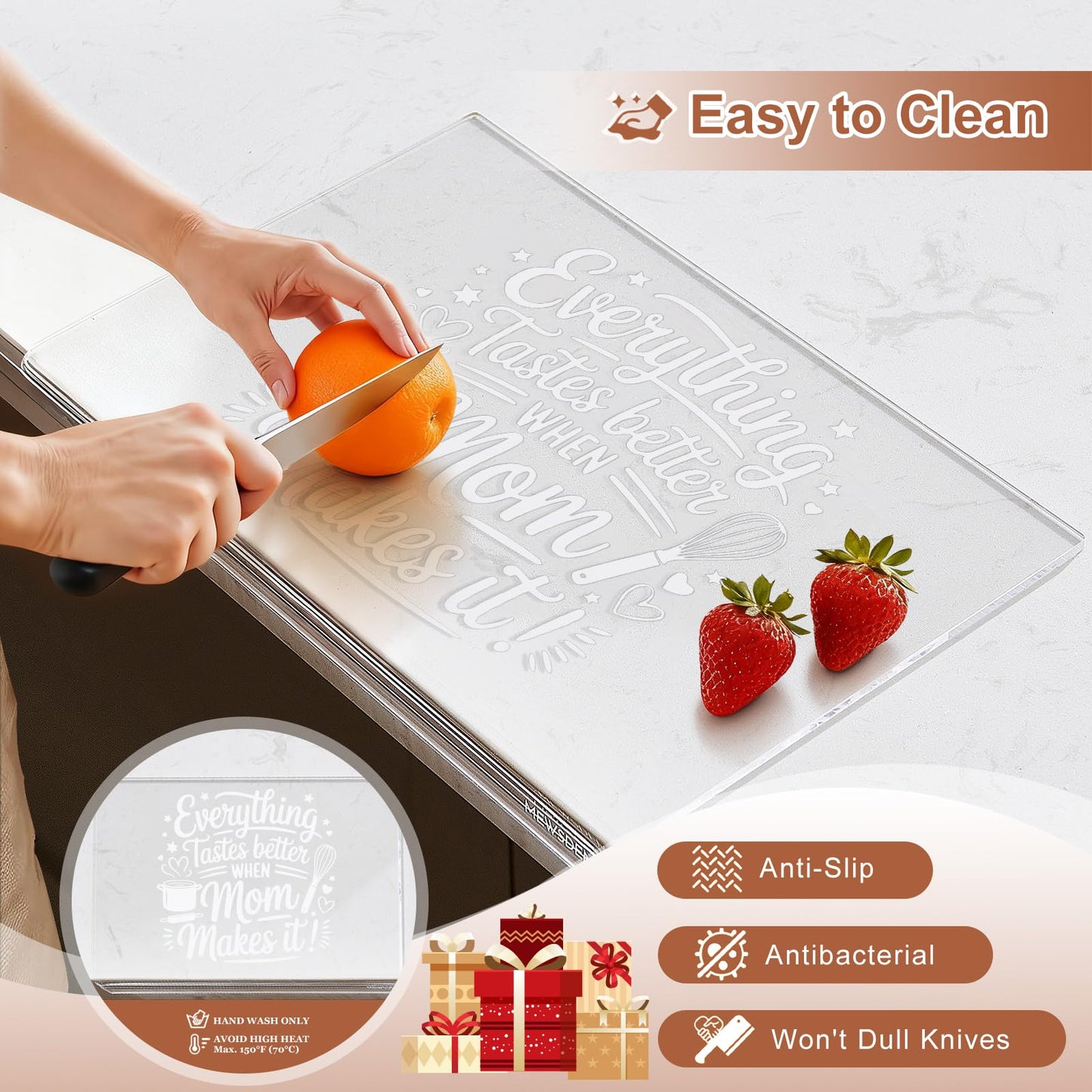 Mom Gifts Set from Daughter Son - Engraved Acrylic Cutting Board with 5-pack Floral Swedish Dishcloth Cooking Gift for Mom Mother Birthday Present Aesthetic Kitchen Decor