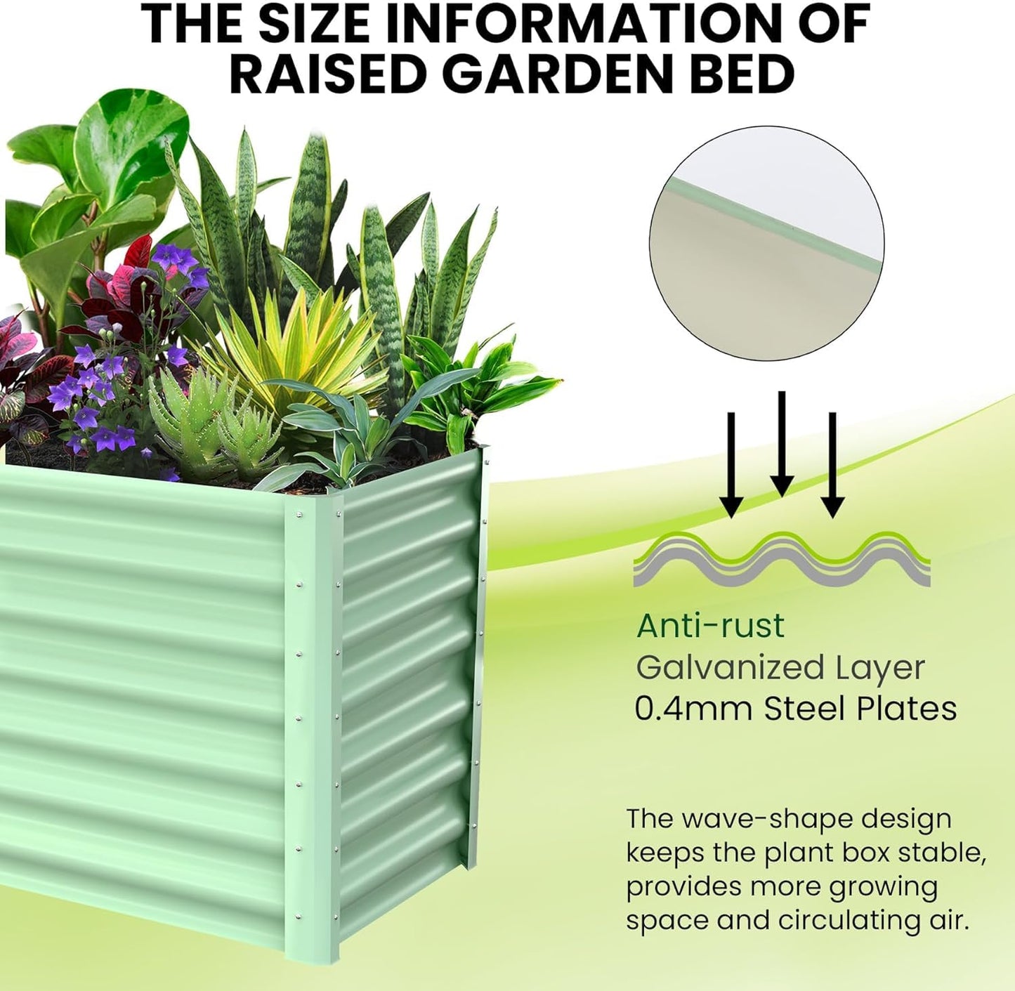 CABIHOME Galvanized Steel Raised Garden Bed Kits,Large Open Base Outdoor Planter with Safety Edge,Durable Metal Plant Box with Gloves,for Vegetables Flowers Herbs