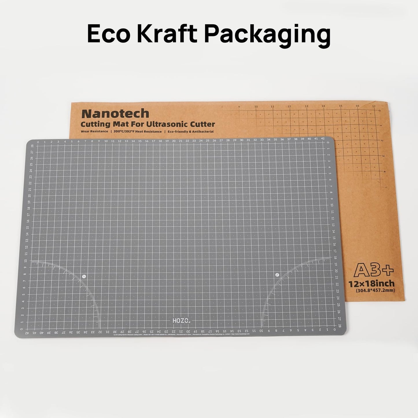 HOZO NanoTech Cutting Mat for Ultrasonic Cutter, 9" x 12" Self-Healing Cutting Mat, Glue-Free Eco Design, Heat-Resistant, Metric & Imperial Scales, Durable for Craft, DIY, 3D Printing & Model Making