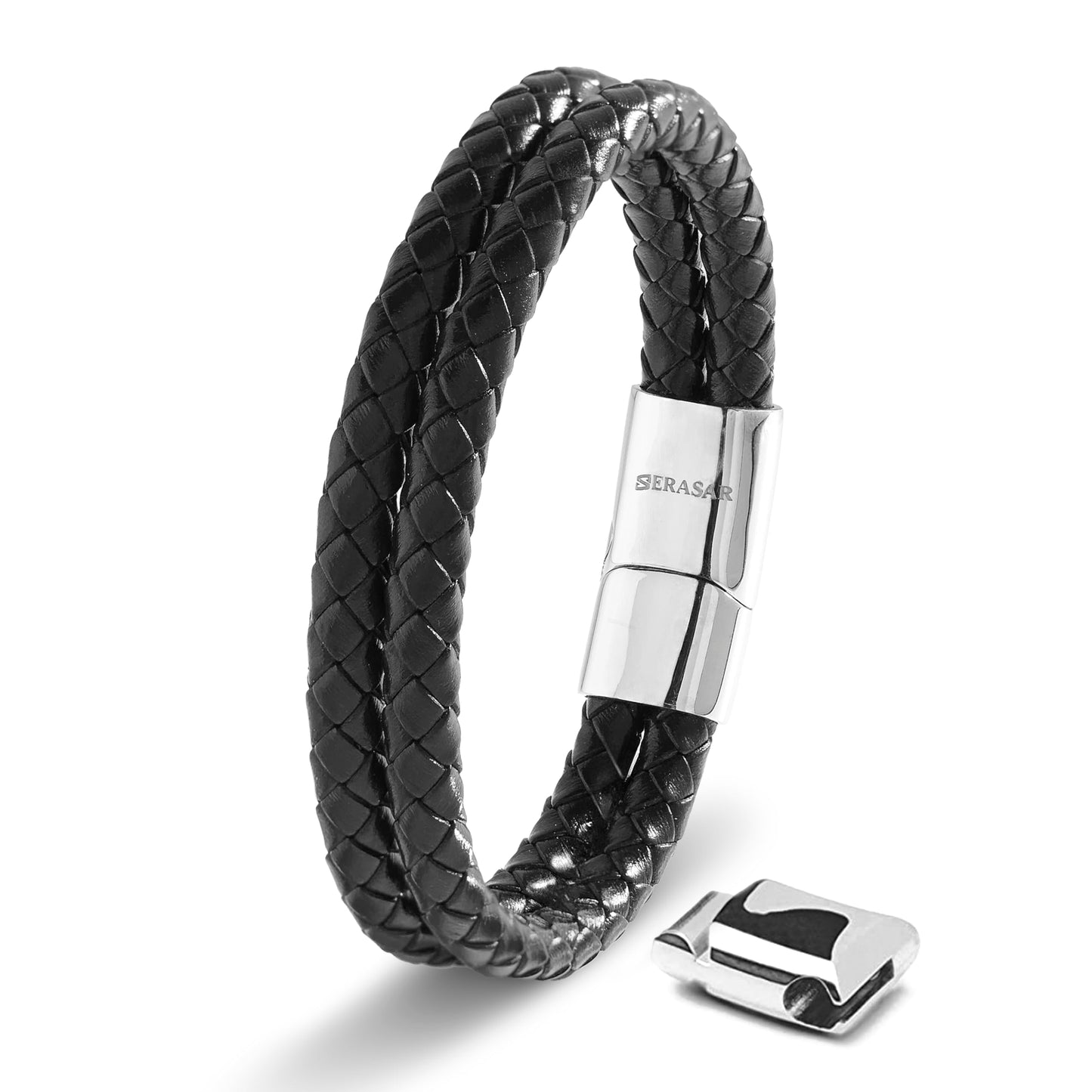 SERASAR Bracelets for 17cm Silver Gift Box Genuine Leather Cowhide Braided Adjust Able Magnetic Clasp Multi Layer Jewellery Manacle Mans Male Mens Band Jewelry Accessories