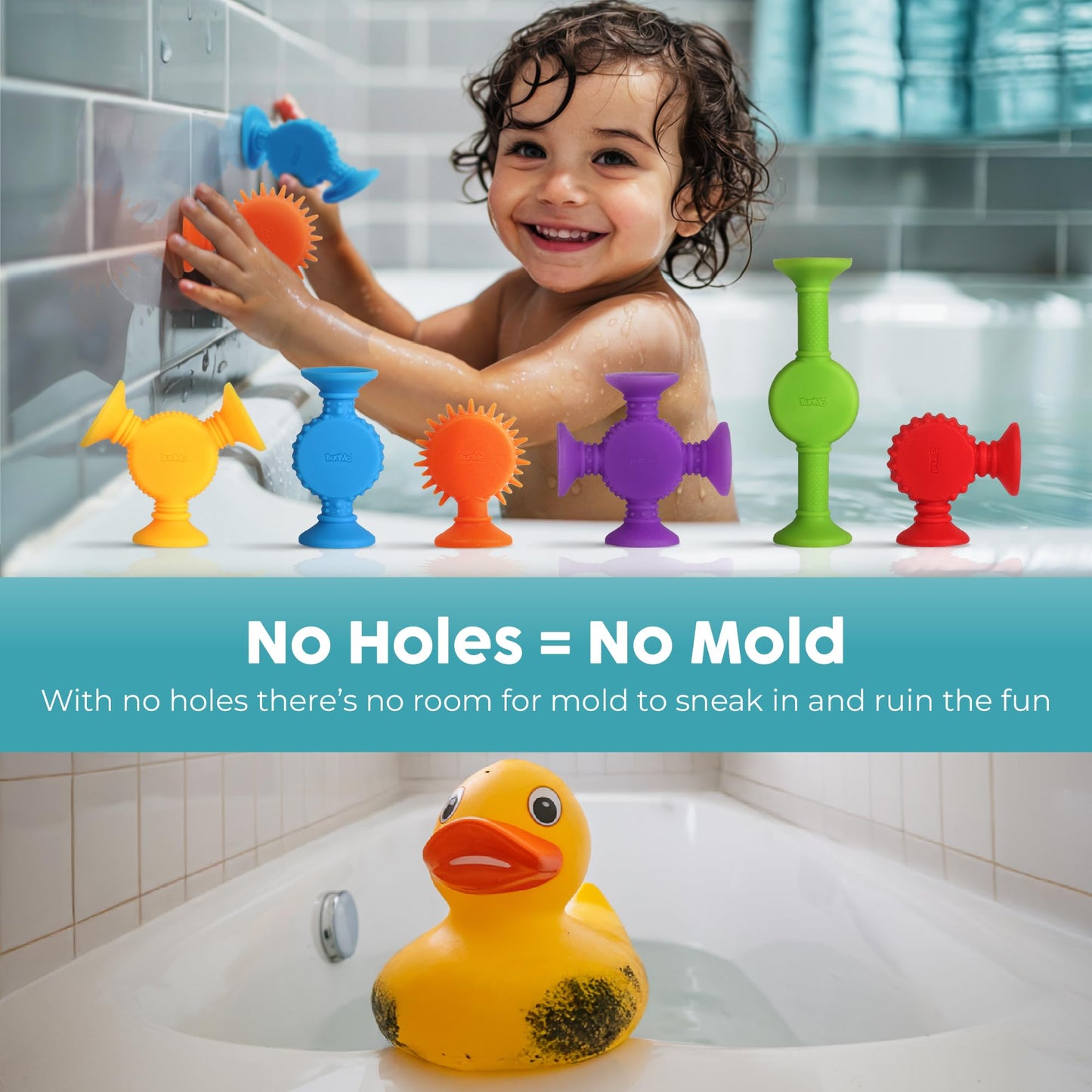 BUNMO Bath Toys Suction - Connect, Build, Create - Bath Toys - Hours of Fun & Creativity - Fine Motor Skills - Stimulating Sensory Toys - Non-Mouthable Toy 3+ - Textured 44 Pack