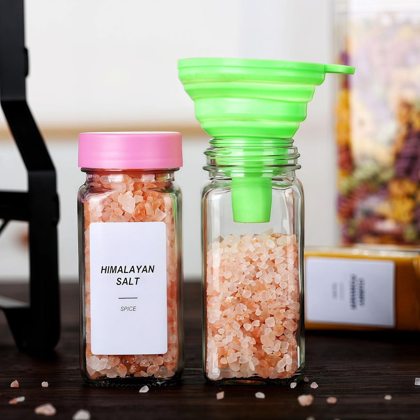 JARXSUN 24 Glass Spice Jars with Label-4oz Spice Containers with Lids and Shaker Lids,3 Sets of Spice Labels 1 Collapsible Funnel 2 Erasable Markers (24)