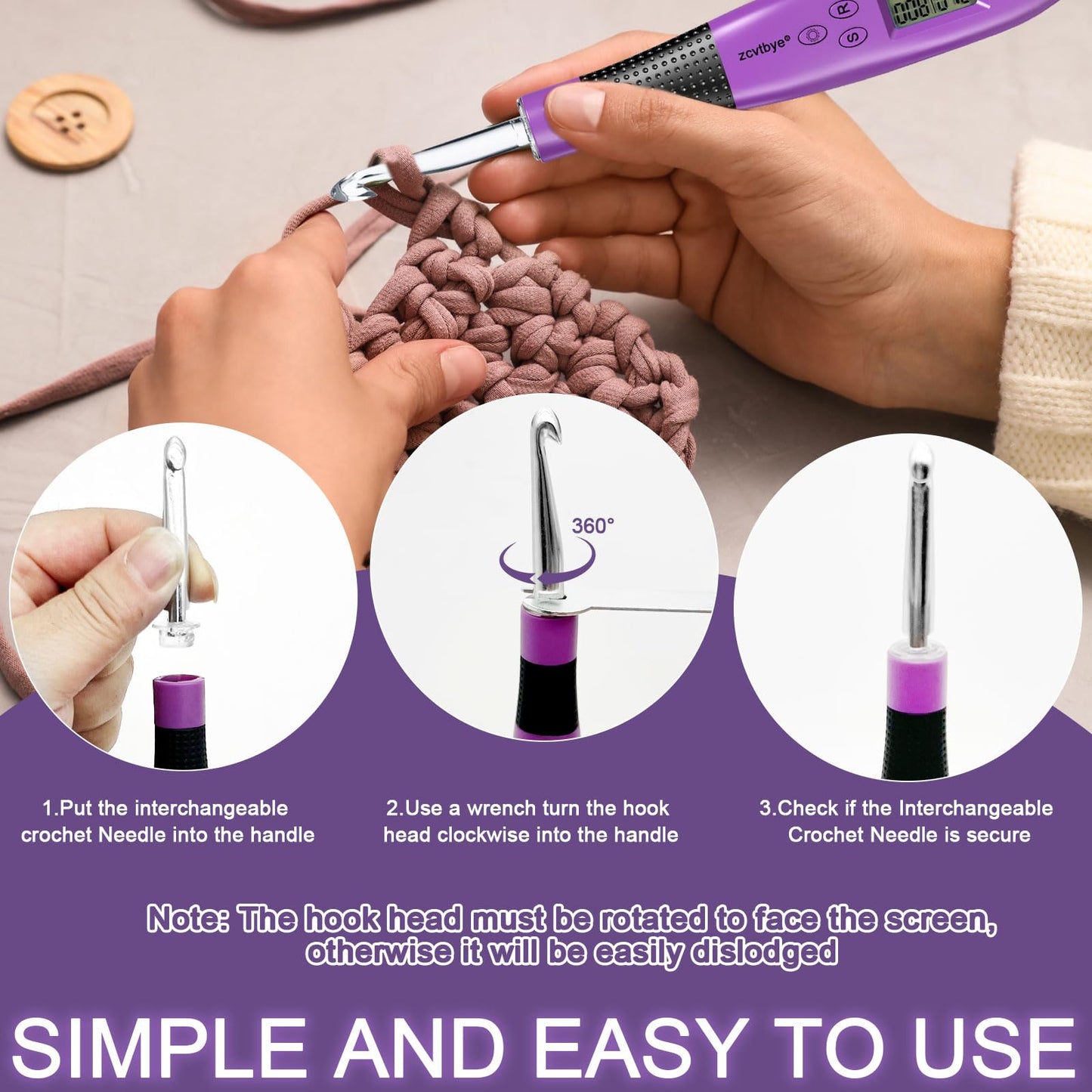 Counting Crochet Hook Set with Light & Counter -18 Size Light up Crochet Hooks - Ergonomic for Arthritic Hands, Digital Stitch & Row Counter - Interchangeable Hooks Kit - Perfect Gift