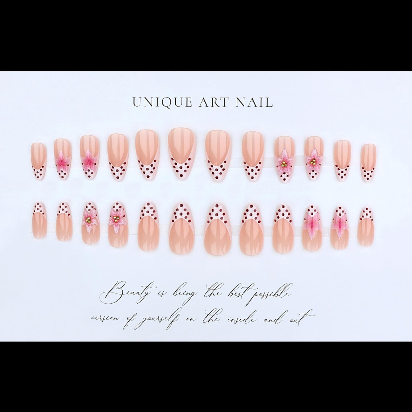 Almond Press on Nails Long Fake Nails French Artificial Nail Pink Floral Designs Cute Stick on Nail for Women 24pcs