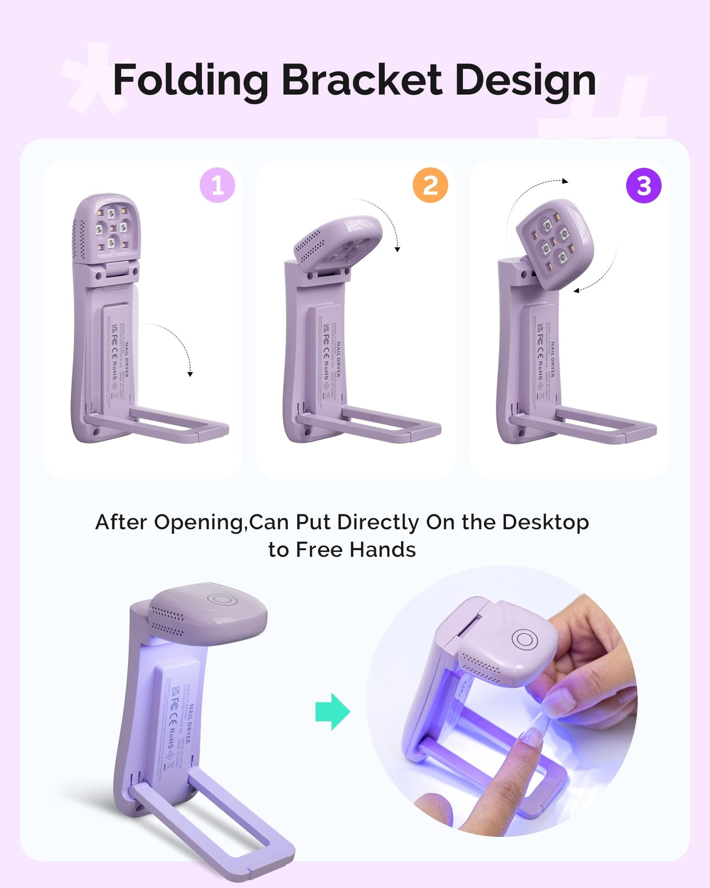 MelodySusie Cordless UV Nail Lamp with Fold-Out Stand,P-Art09F Foldable UV Light with 2-in-1 Lighting & Curing Function, Rechargeable, Flash Cures All Soft Gels Especially Half-Cured, Base & Top Coat