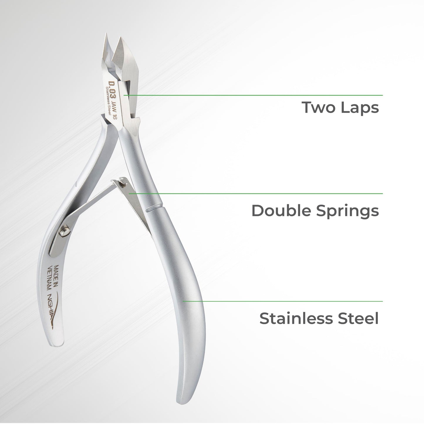 NGHIA Cuticle Nipper - D-03 JAW 16 | Stainless Steel | Durable and Sharp | Ergonomic Design | Grey Plated | Ideal for Salons and Home Use