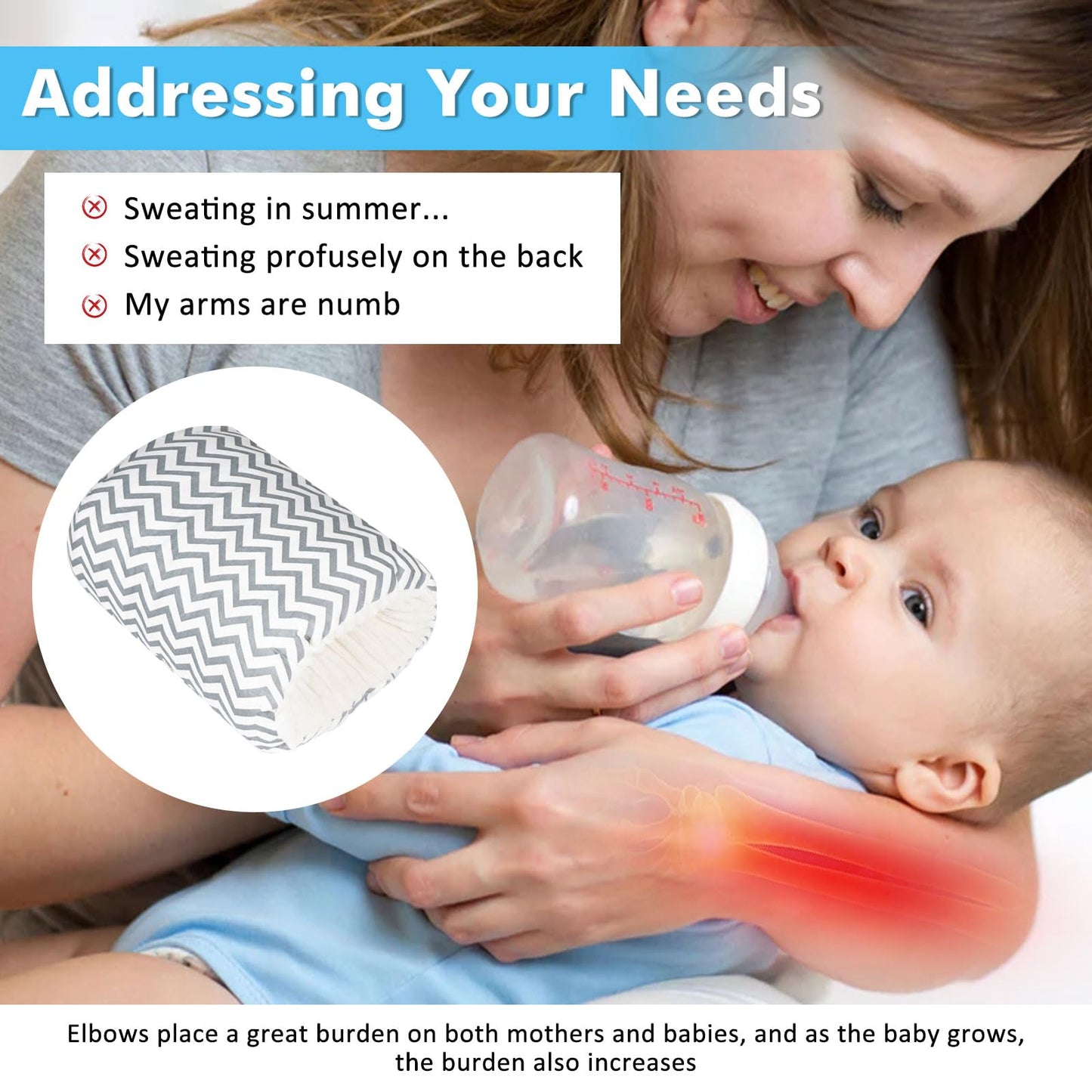 Baby Feeding Arm Pillow,Soft Cotton Bottle Nursing Arm Pillows for Newborn,Breastfeeding Pillows for More Support for Mom and Baby,Portable and Washable,Ergonomic Nursing Essentials(Grey Stripes)