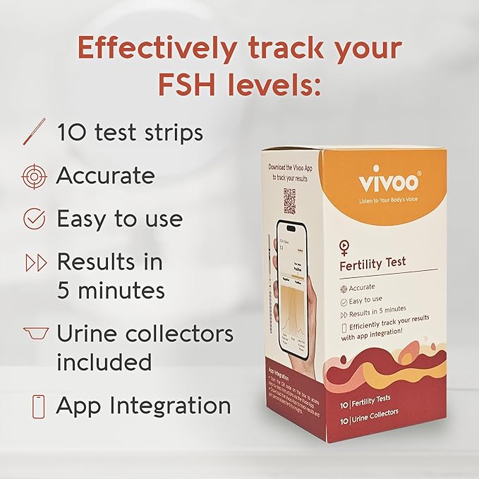 Vivoo Fertility Test, Monitor Your Ovarian Reserve at-Home, Scan & Track Your Results with Vivoo App, Individually Wrapped 10 Fsh Test Strips and 10 Urine Collector