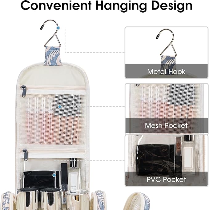 Narwey Hanging Toiletry Bag for Women Travel Makeup Bag Organizer Toiletries Bag for Cosmetics Essentials Accessories