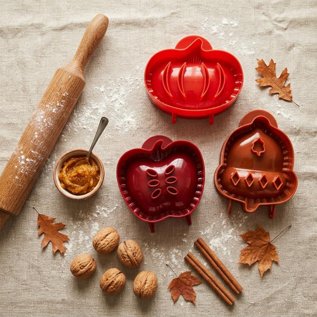 Fogun Hand Pie Molds for Home Baking,Set of 3 Mini Pocket Pie Dough Press, Apple Pumpkin Acorn Shapes,BPA-Free Plastic Baking Tool for Festivals and Parties,One Press Pastry Hand Pie Maker