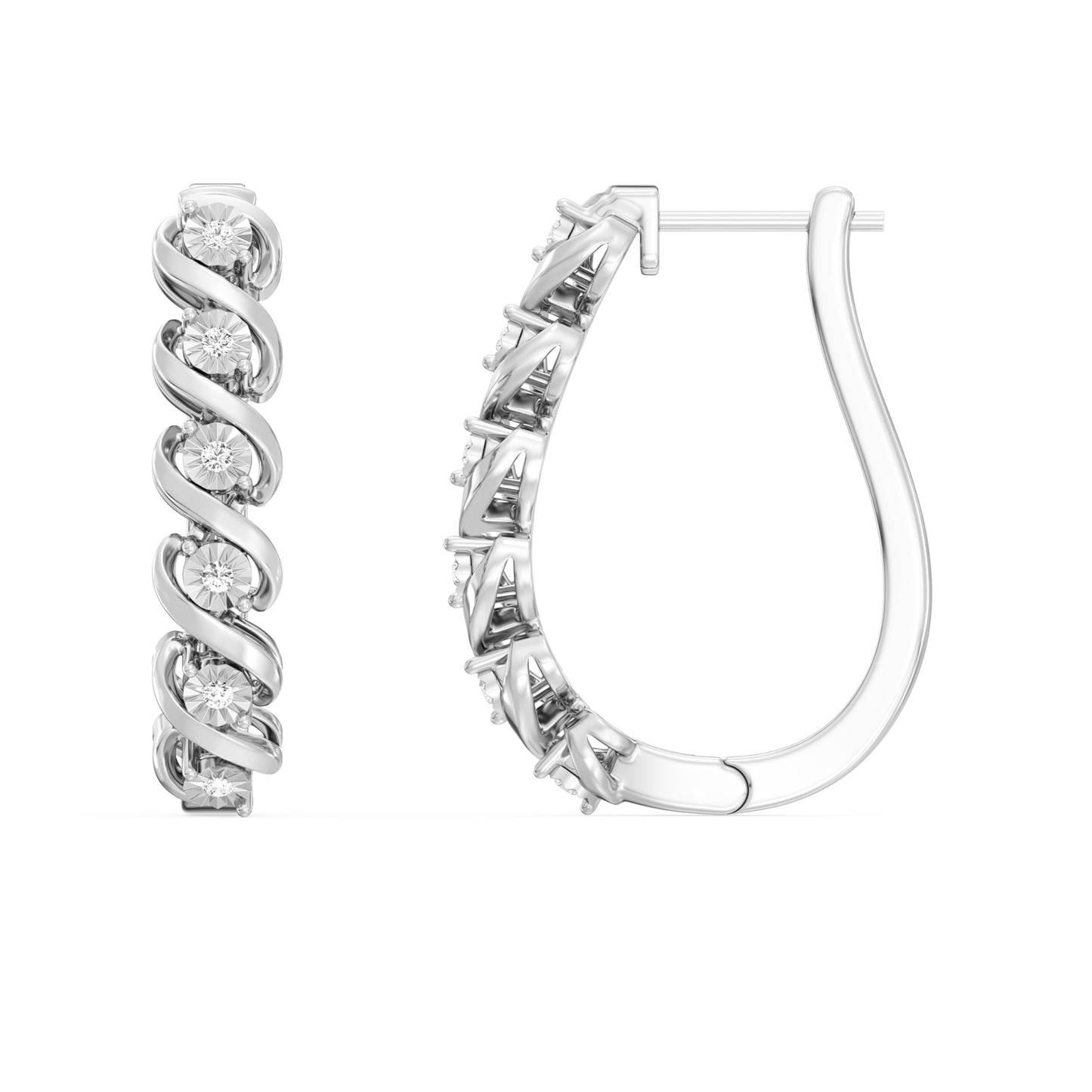 Gilded 1/10 ct. T.W. Lab Diamond (SI1 Clarity, F Color) and Sterling Silver Twist Hinge Hoop Earrings