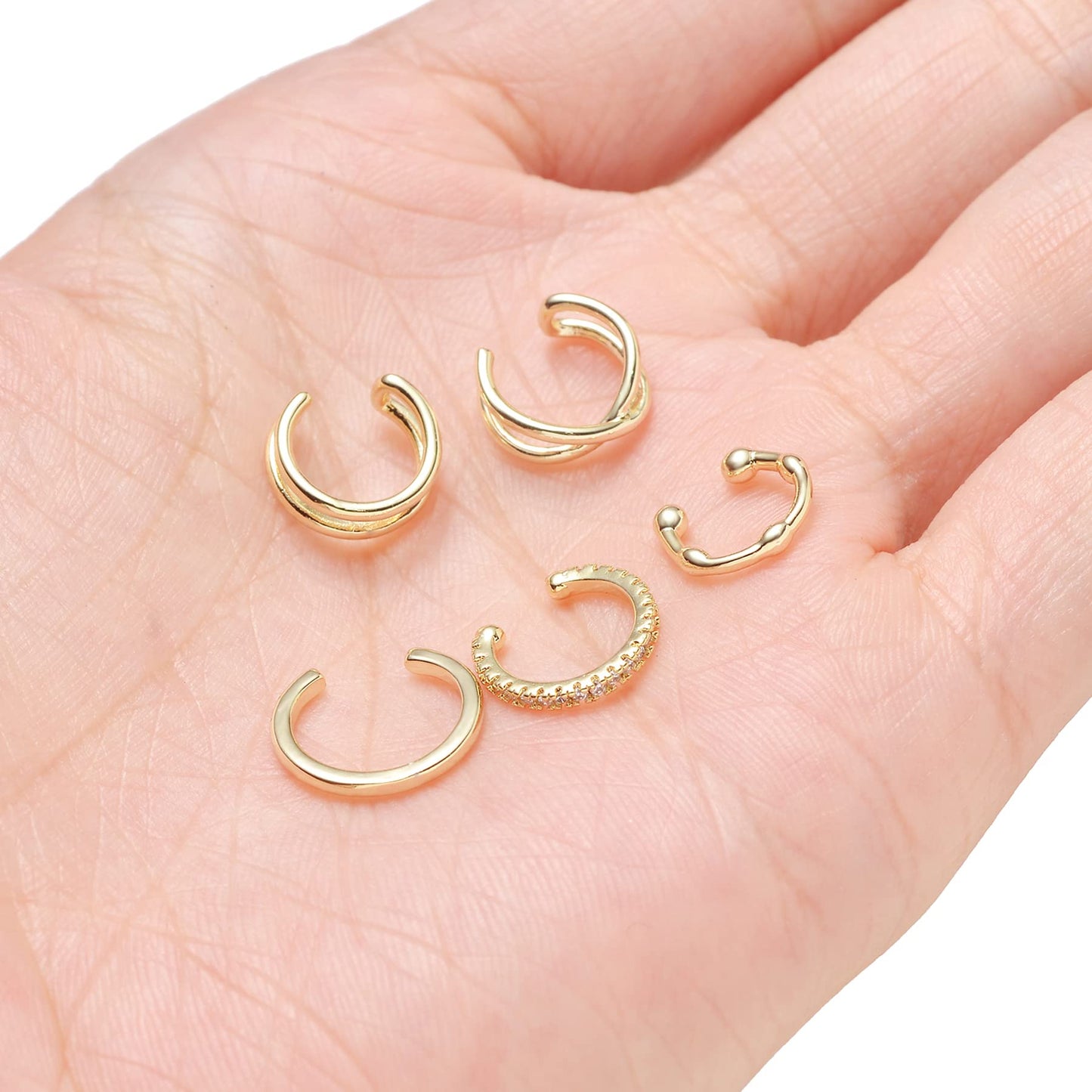 Tornito 4-10 Pairs Ear Cuff Helix Cartilage Clip On Wrap Earrings Fake Nose Ring Non-Piercing Adjustable (A6:10Pairs, Gold Tone)