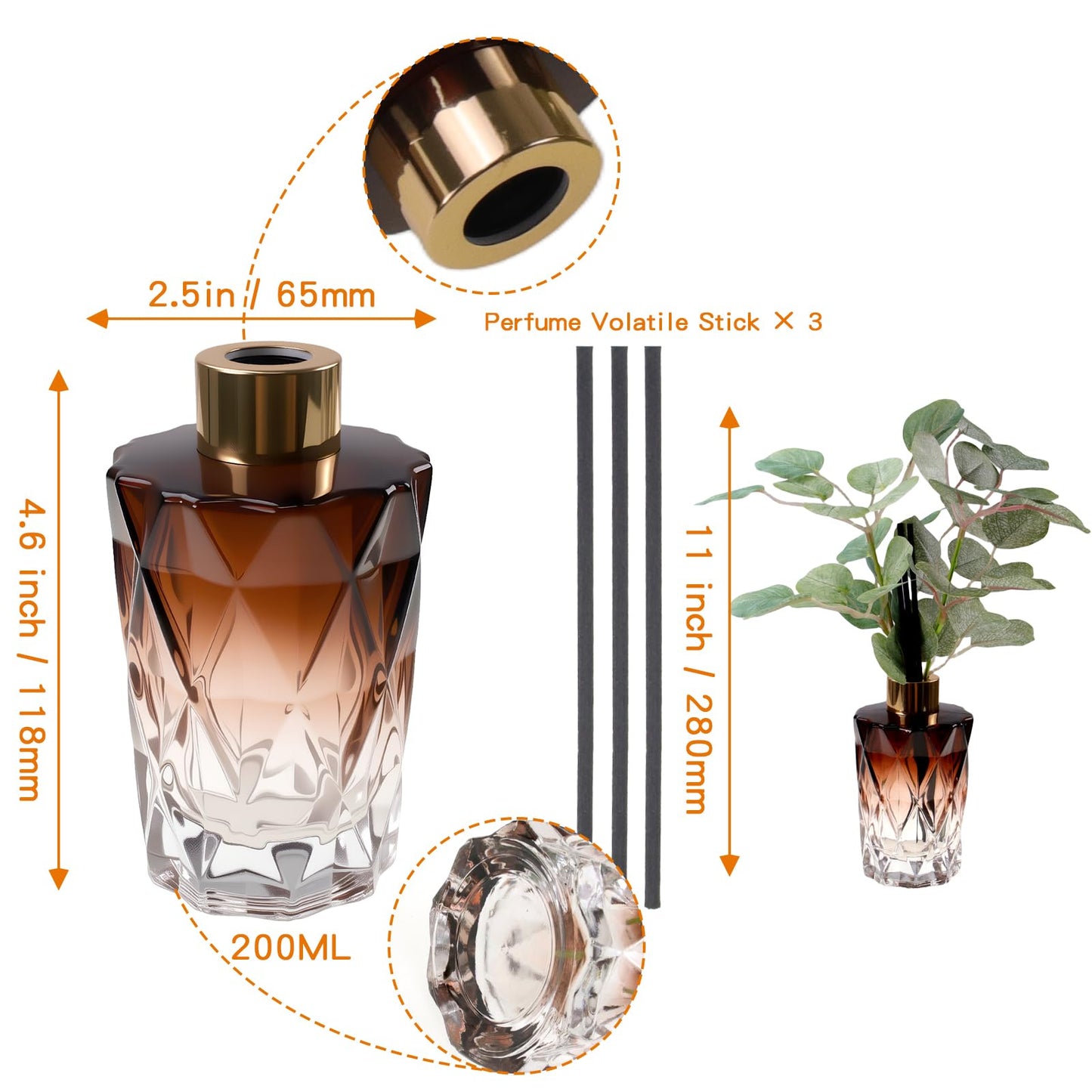 Greenery Reed Diffuser Bottle, Empty Bottle with Scent Diffuser Sticks Fake Eucalyptus, Fragrance Aromatherapy Essential Oil DIY Glass Jar for Bathroom Bedroom Shelf Office Decor (A Style)