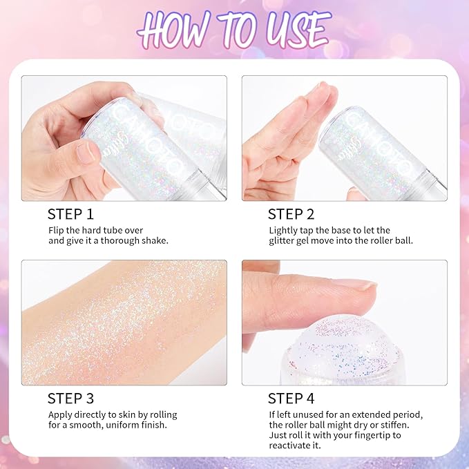 CAHOTO Aurora Rolling Glitter for Face Body & Hair, Sparkling Holographic Chunky Shimmer, Roll-on Sequins for Singer Concert Rave Festival Halloween Party Carnival, 1.35fl.oz