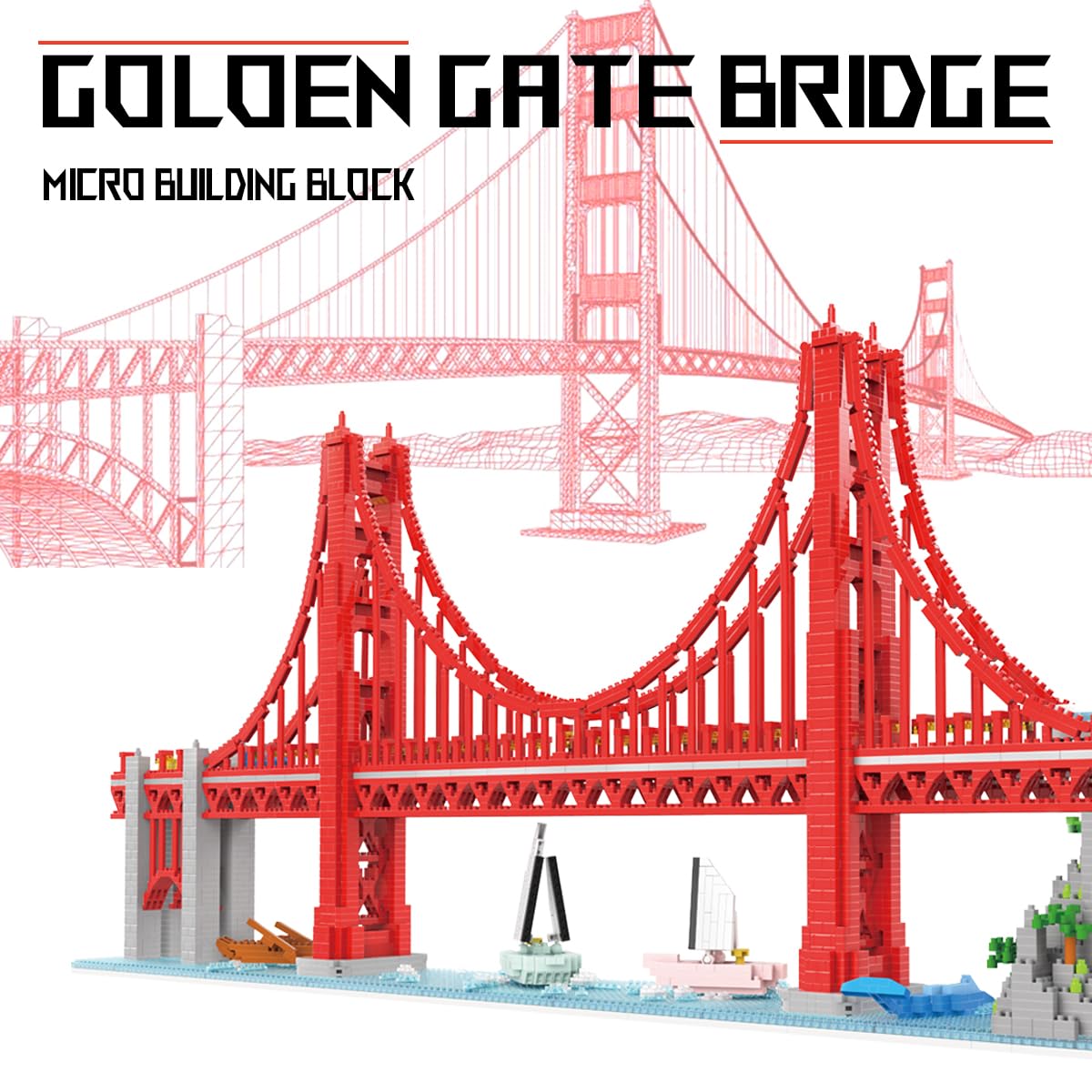 HONLANCH Golden Gate Bridge Micro Building Blocks Set （3800 Pieces）,Landmark Architecture Gift for Adult and Kid
