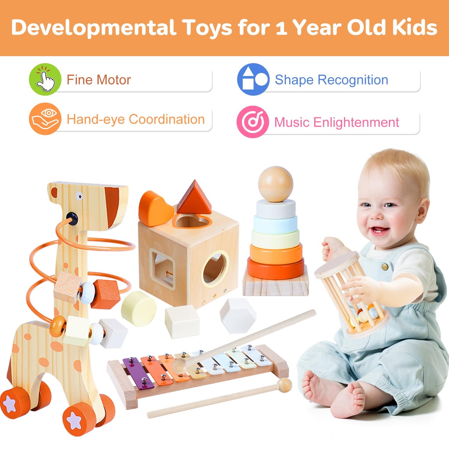 Smartwo Wooden Montessori Toys Set & Activity Busy Cube for Toddlers 1-3