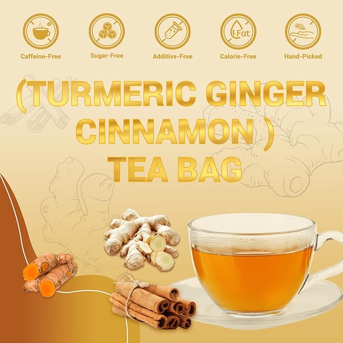 Turmeric Ginger Cinnamon Tea Bags, Turmeric Ginger Herbal Tea, No Sugar, No Caffeine, 80 Teabags