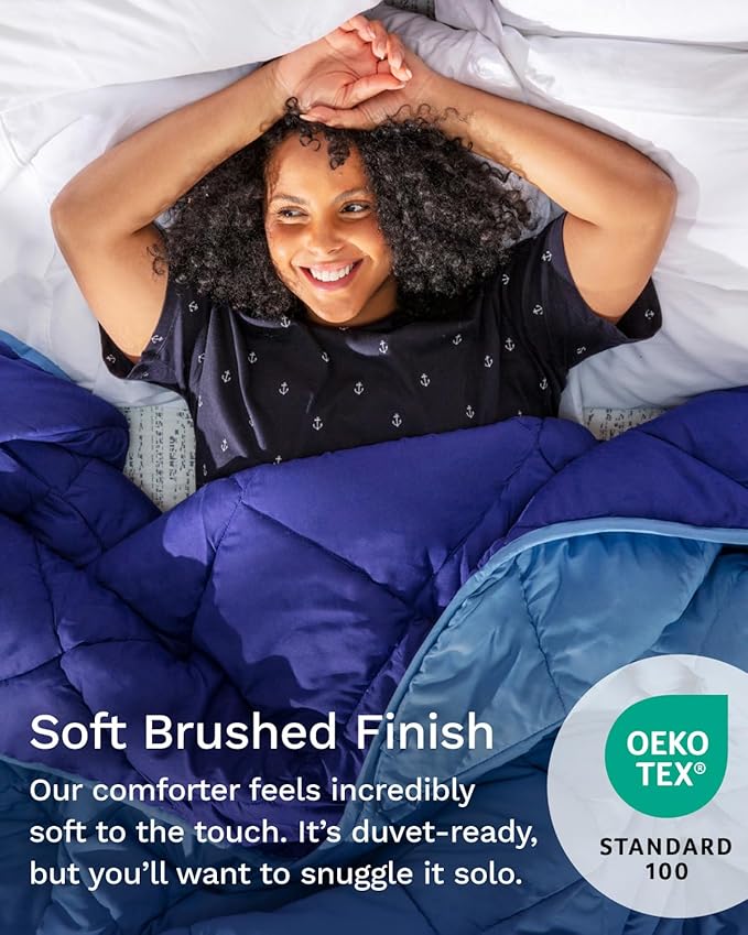 ViscoSoft Microfiber All Seasons Down Alternative Quilted Comforter - Cooling Breathable Premium Soft Reversible Microfiber Duvet Blanket, Light Blue/Dark Blue, Full