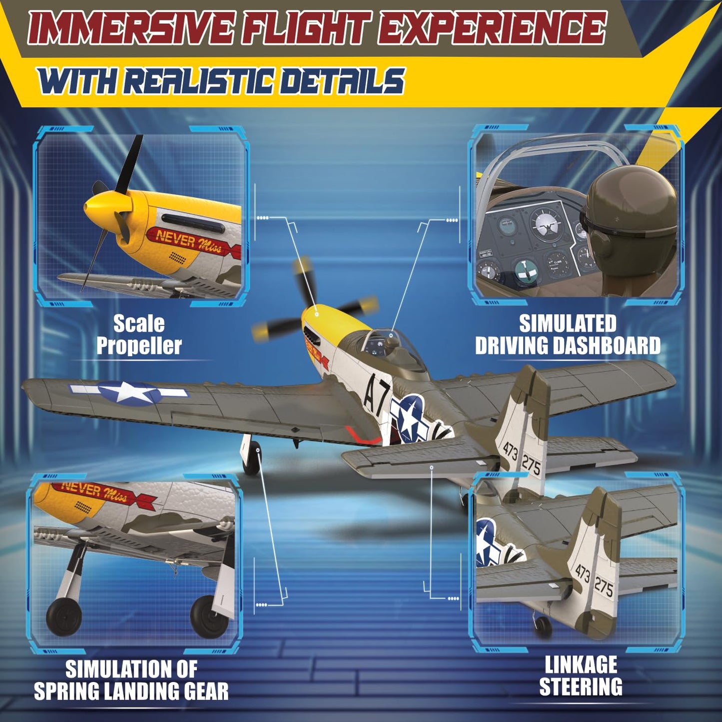 LEAMBE Brushless 4 Channel RC Plane, Ready to Fly Aerobatic Aircraft, Easy Control for Beginners, P51 Mustang RC Airplane for Adults Green