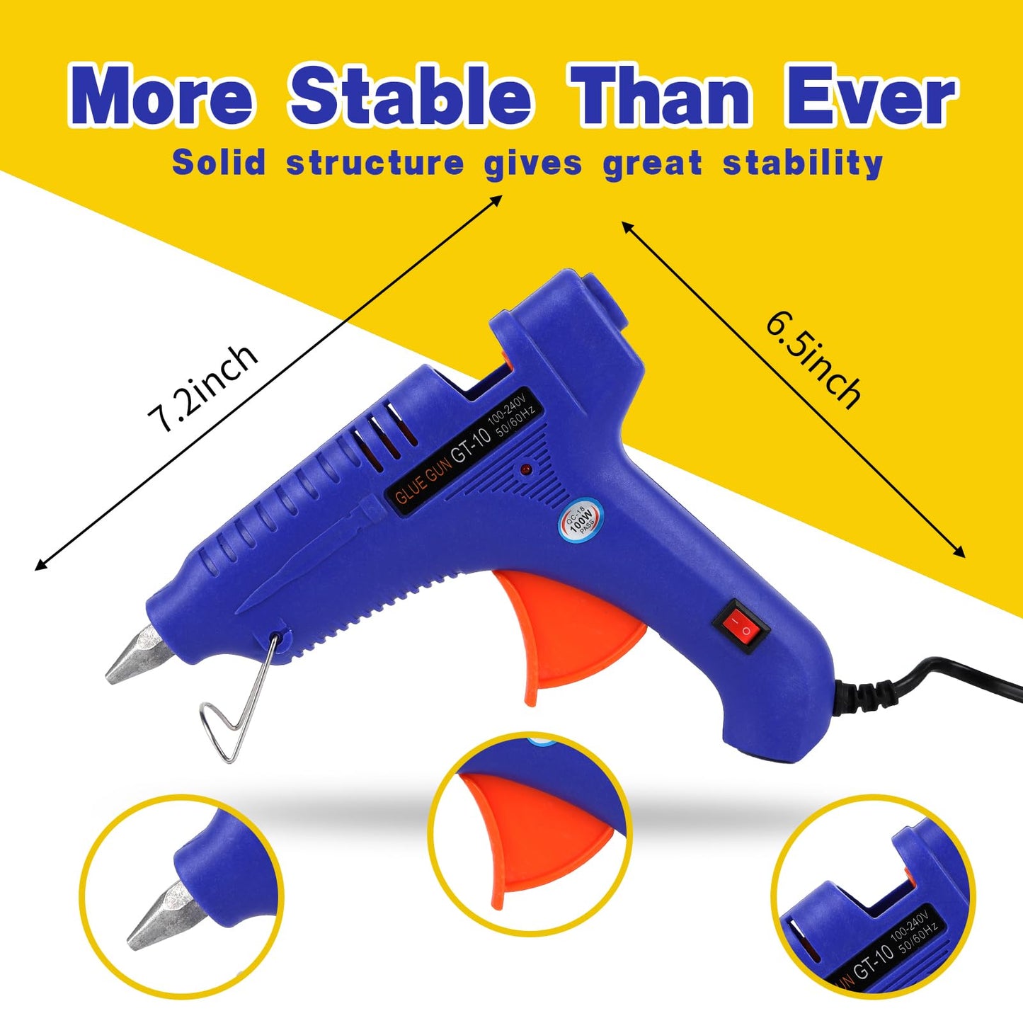 6 Pcs 100W Full Size Hot Glue Gun Kit, Heavy Duty Hot Glue Guns for Home Repair and DIY Craft Projects(Blue)