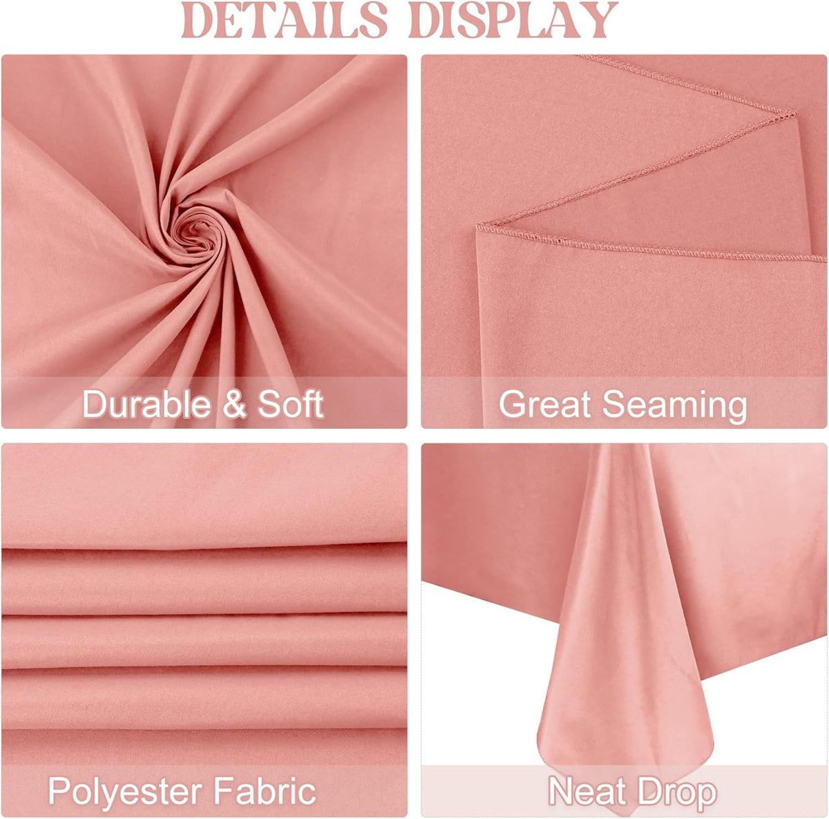 4 Pack Rectangle Tablecloth for 8 Foot Tables Washable Polyester Table Cover for Wedding Dining Table Parties Banquet（60x126 Dusty Rose）