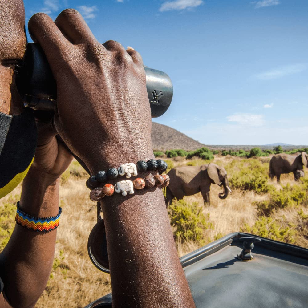 Fahlo Elephant Tracking Bracelet – Track a Real Elephant’s Journey – Supports Save the Elephants – Elastic, One Size Fits Most – on Interactive Mobile App Map – Unisex Conservation Gift (Lava Stone)