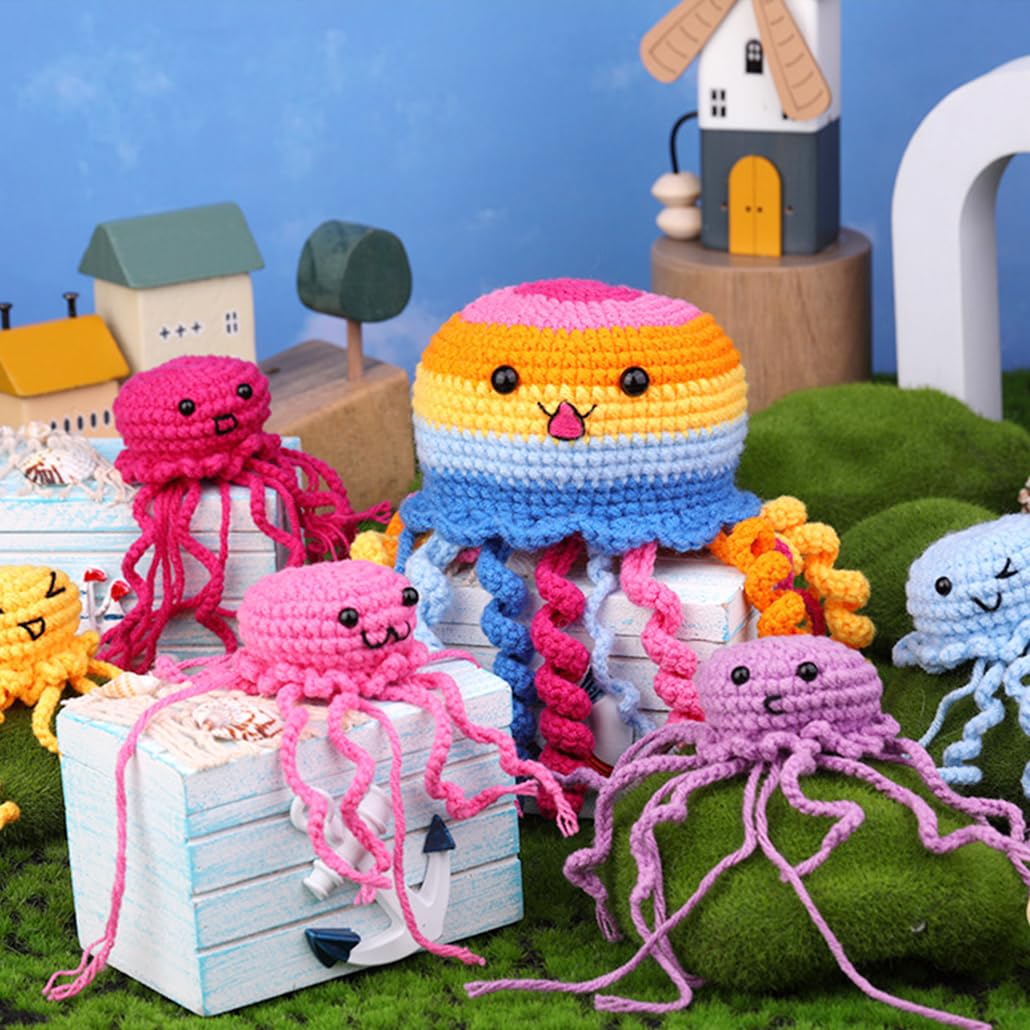 KyeeaDIY Crochet Kit for Beginners, Crochet Starter Kits, Animal Knitting Crocheting Kits with Step-by-Step Video Tutorials, Complete Crochet Kit for Adults Decoration (Jellyfish)
