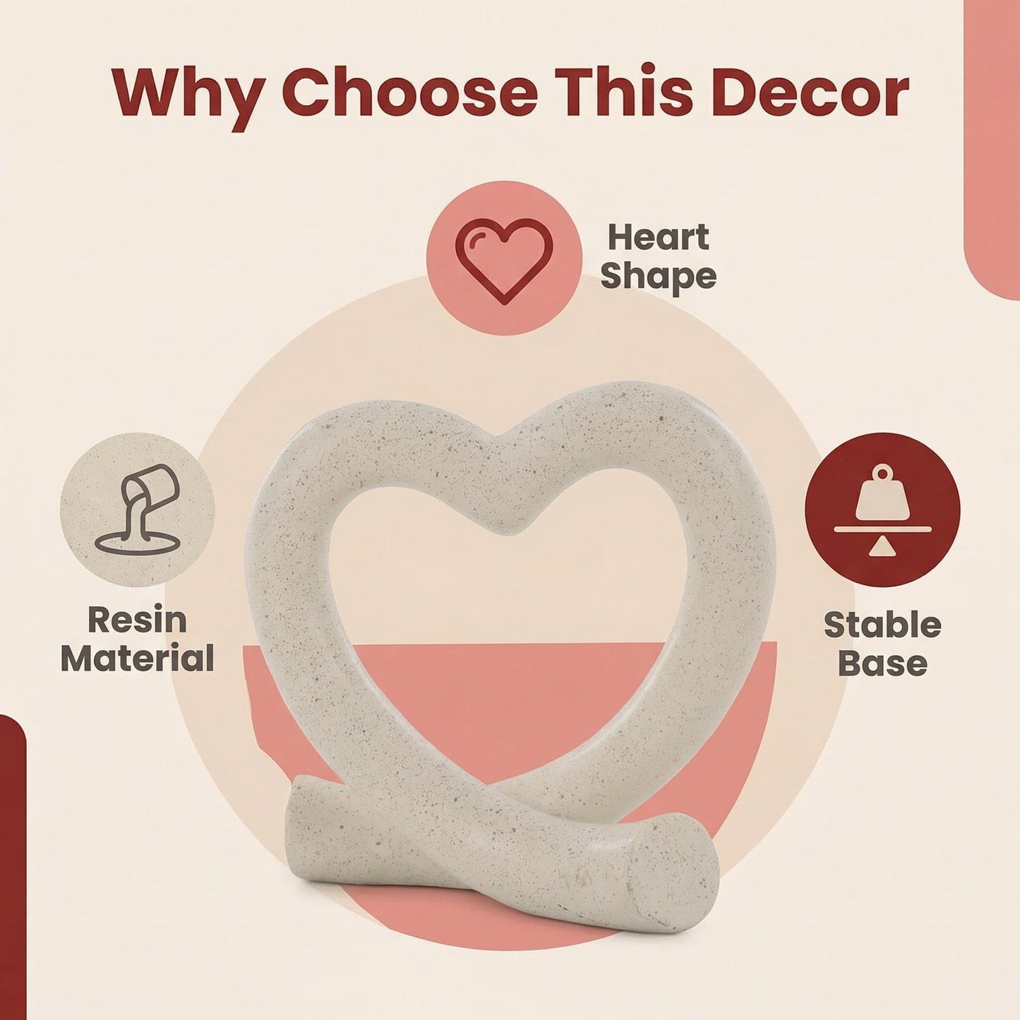 Lescafita Heart Decor Sculpture, Love Heart Statue Minimalist Modern Home Decor for Living Room Bedroom Desk Shelf Coffee Table, Romantic Meaningful Gift