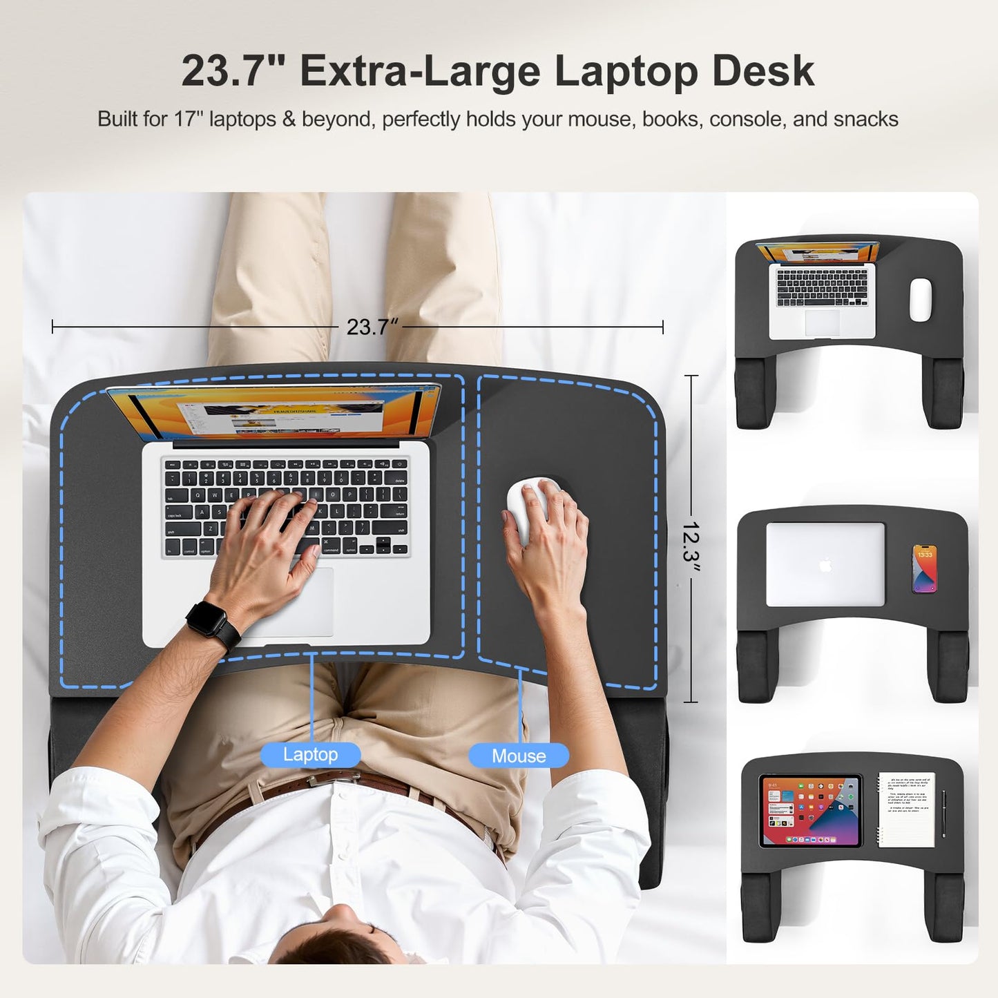Lap Desk for Adults with Arm Rests,Ergonomic Laptop Pillow Stand for Bed,Couch,Floor,Large Table for Long Hours Work,Eating,Gaming,Reading and Writing,Lap Laptop Desk for College Dorm Room