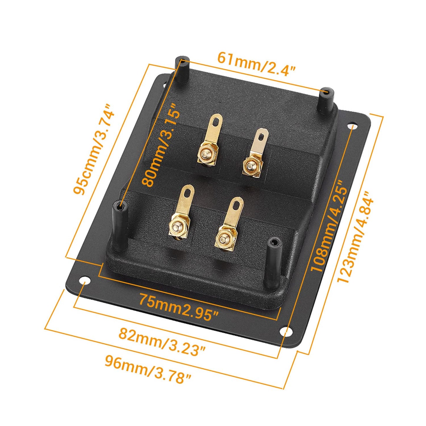 Facmogu 2PCS Rectangle 4-Way Speaker Terminal Box, Gold-Plated Binding Post Terminal Cable Connector for DIY Applications, Terminal Cups with 2 Pairs Banana Plug Socket Connector & 4PCS Screws
