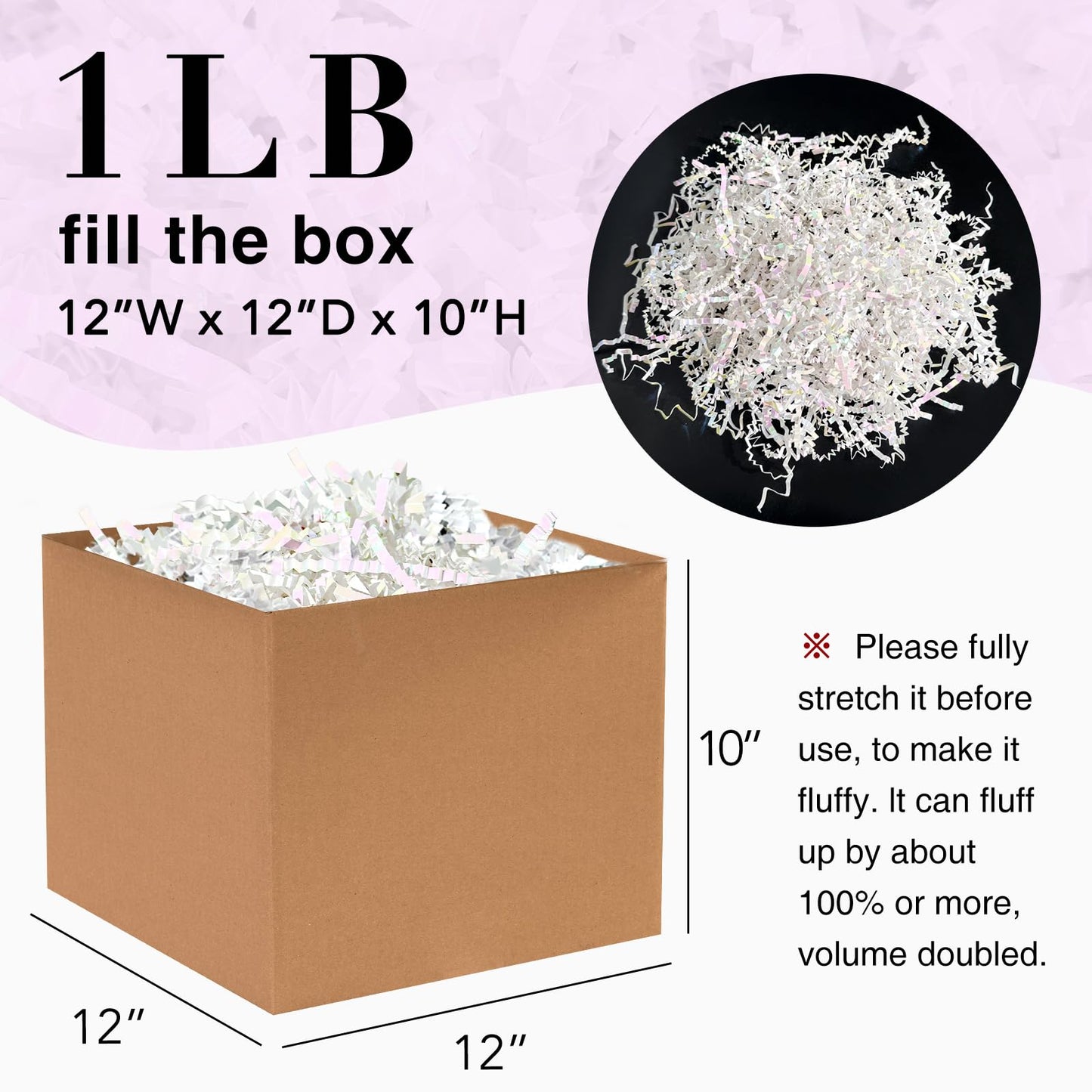 Corlcol 1LB Iridescent Crinkle Cut Paper Shred Filler for Gift Box Bag and Basket On Holidays(Diamond White)