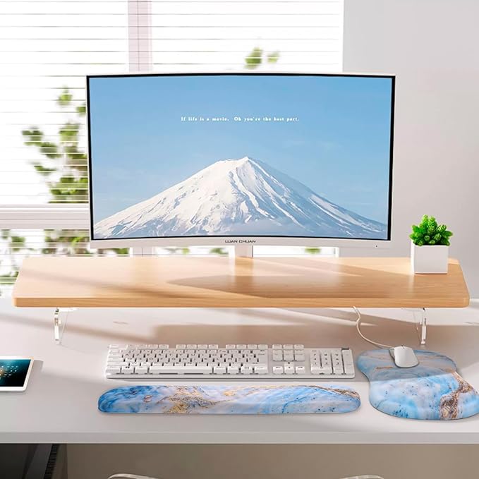Mouse Pad Wrist Support, Laokiiy 2 in 1 Keyboard Wrist Rest+ Ergonomic Mouse Pad, Non-Slip Wrist Rest for Computer Keyboard, Made Easy Typing & Relieve Wrist Pain(White Gold Beach Marble)