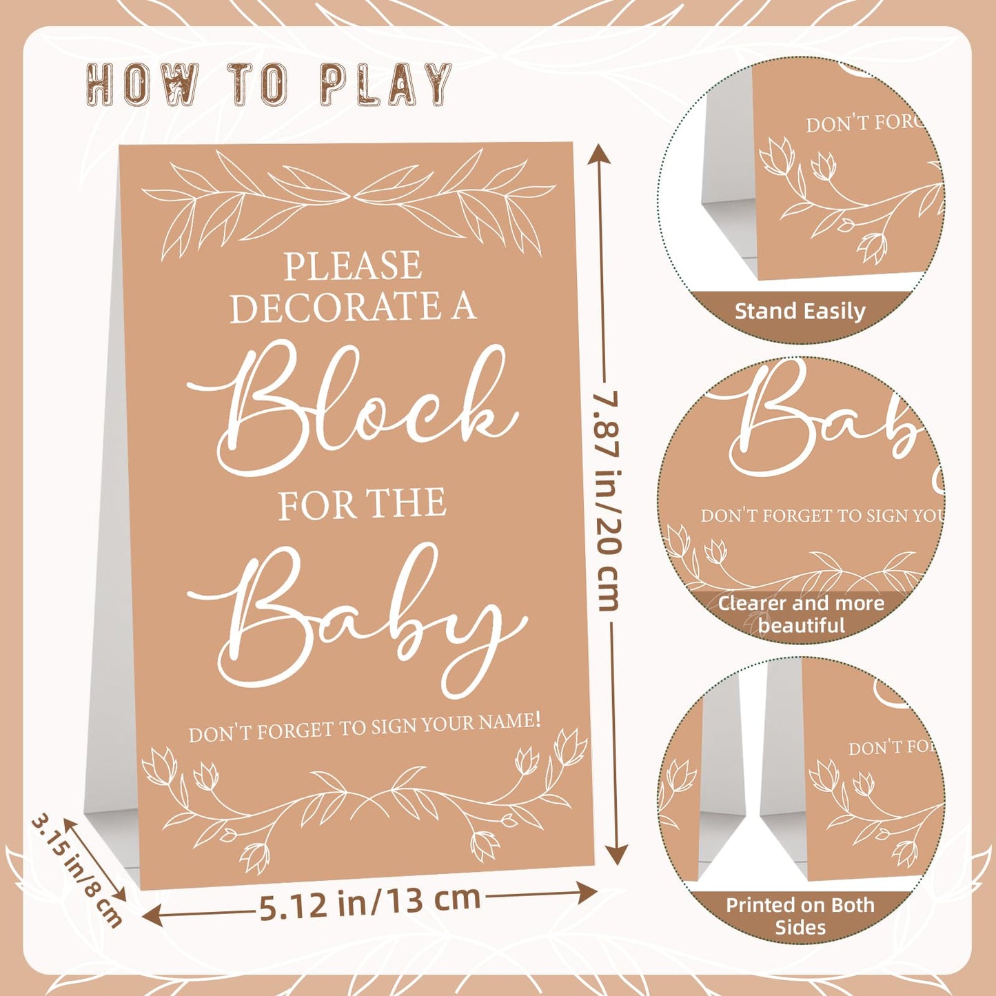 Aisharery 117 Pcs Baby Shower Blocks to Decorate Game Kit Includes 52 Wooden Blocks 24 Markers 1 Game Sign 40 Templates to Paint (Kraft)