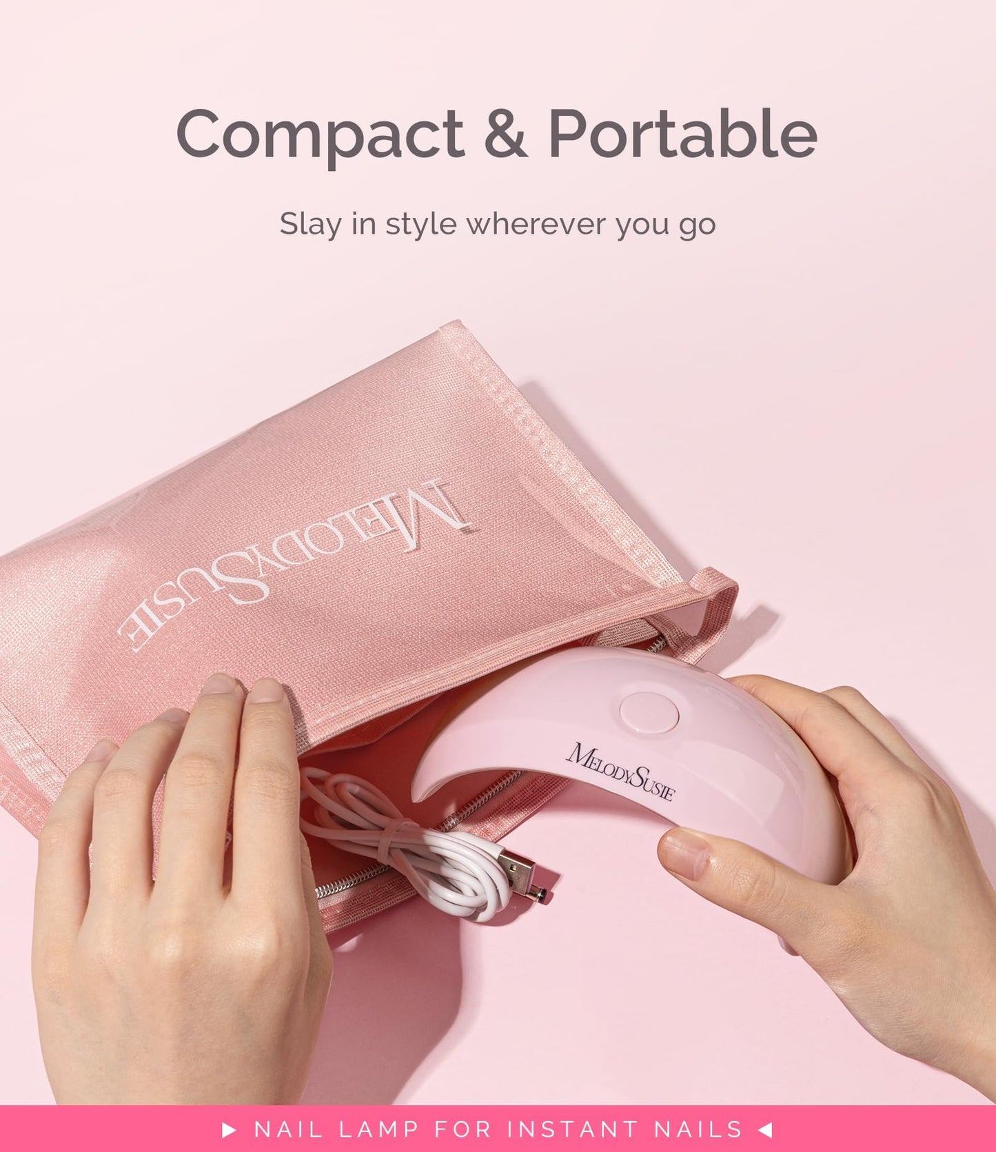 MelodySusie Pocket-Sized LED UV Nail Lamp with Ultra-Lightweight Design, P-ART04 UV Light Cures All Soft Gels at Home, Especially Instant Nails, Half-Cured Gel, Base Coat & Top Coat (Pink)