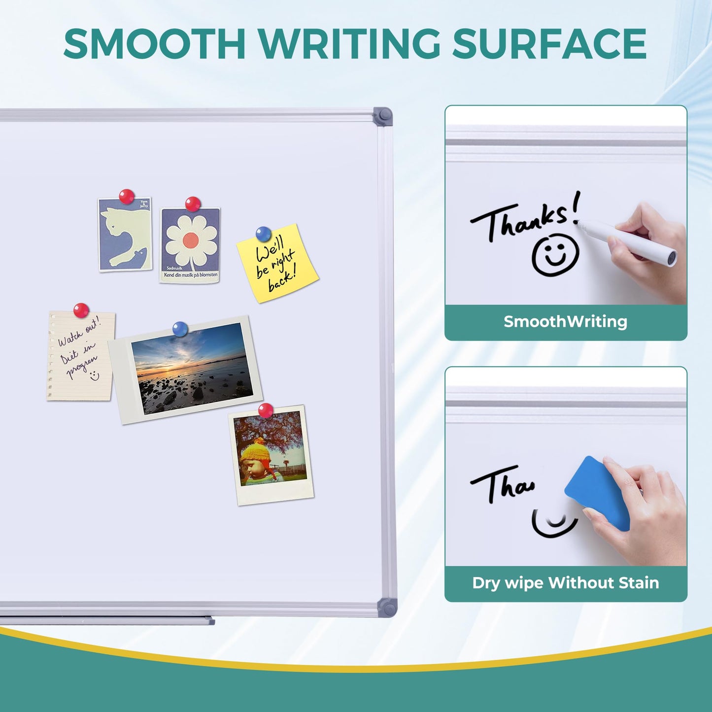 DexBoard 48 x 36 Inches Magnetic Whiteboard for Home Office Collaboration, Classroom Teaching - 4 x 3 ft Anti-Ghosting Dry Erase Board with Aluminum Frame for Brainstorming and Agile Management