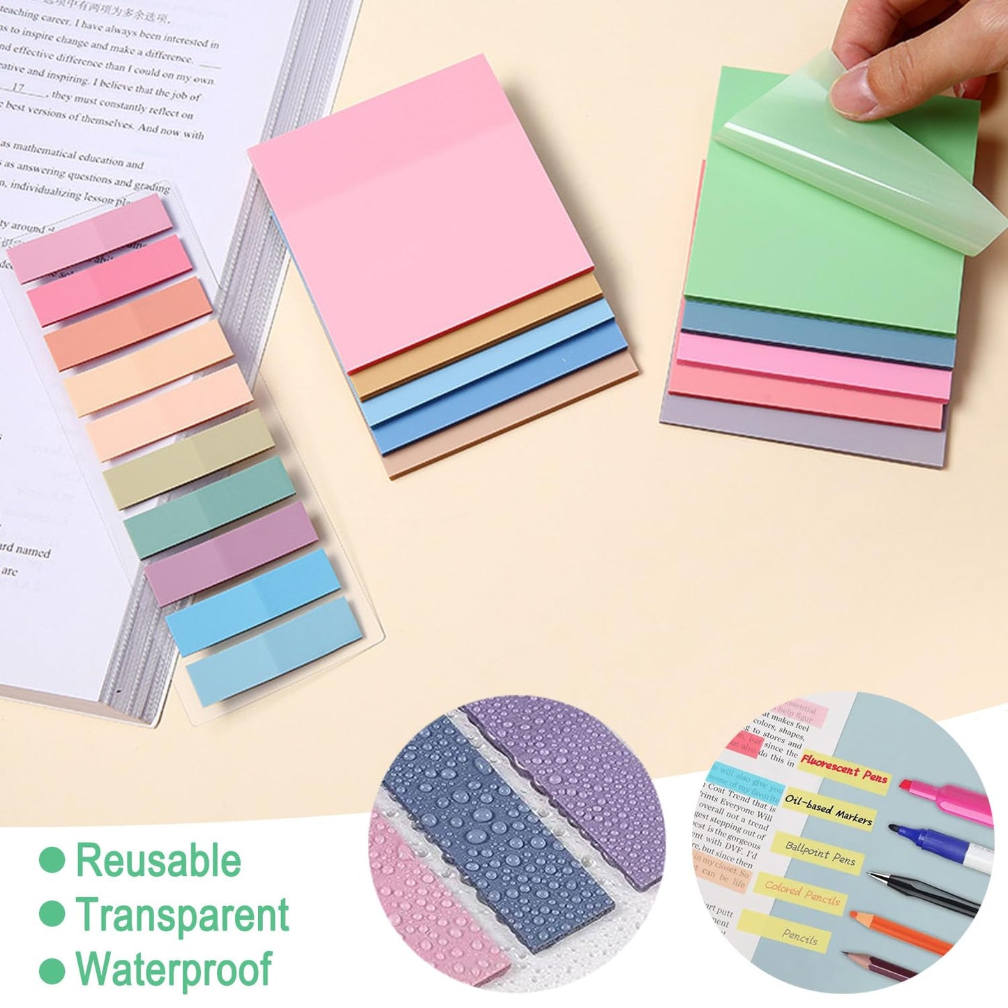 DHYLRICHER 38 PCS Annotation Set with Aesthetic Highlighters, Gel Pens, Sticky Notes & Tabs, Dual Tip, Fast Dry Ink Pens for Book Marking and Office Use
