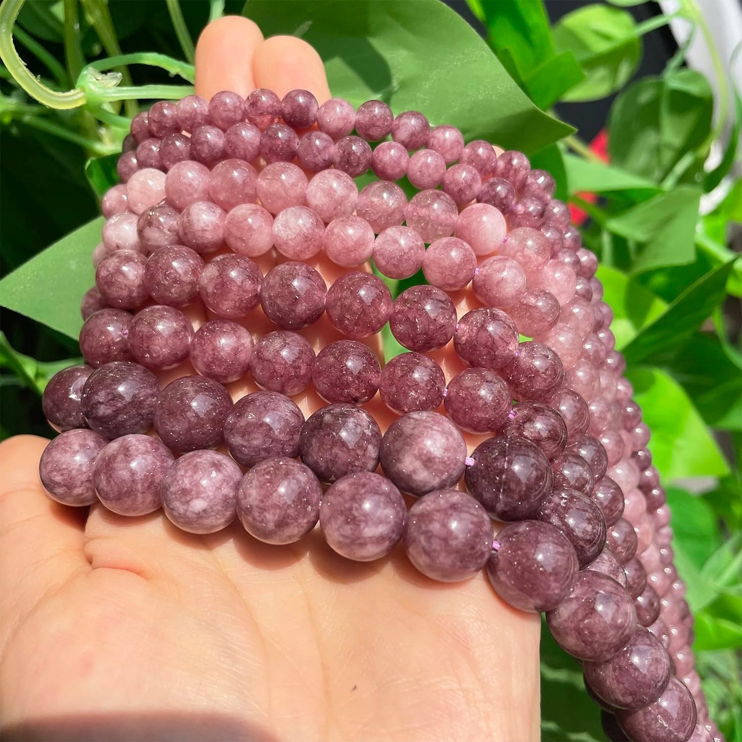 Yochus 60pcs Lepidolite Stone Beads，6mm Healing Power Natural Stone Round Loose Beads for Jewelry Making Earring Necklace DIY Crafts