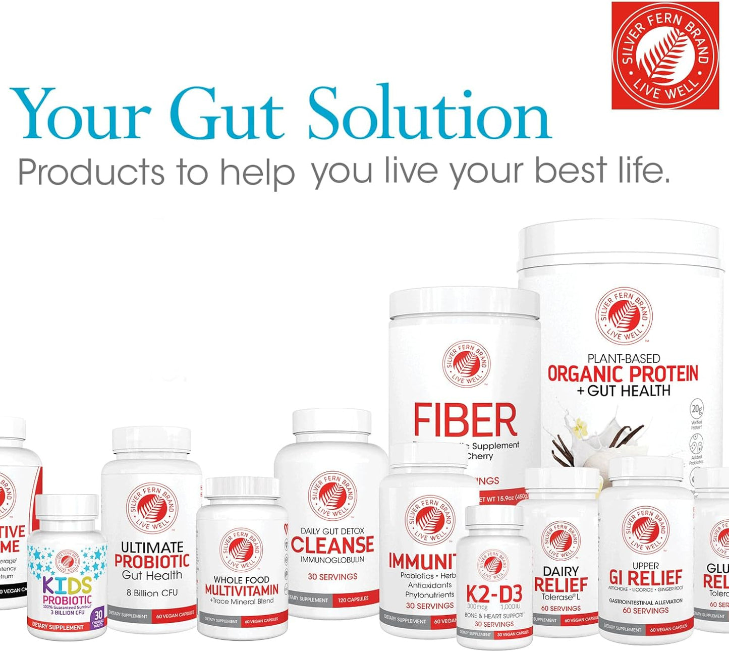 Silver Fern Cleanse - Daily Gut - 2 Bottle - 240 Capsules - 60 Day Supply - Immunoglobulin G, A & M -(IgG, IGA, IgM) - Digestive System & Immune System Support - Postbiotic