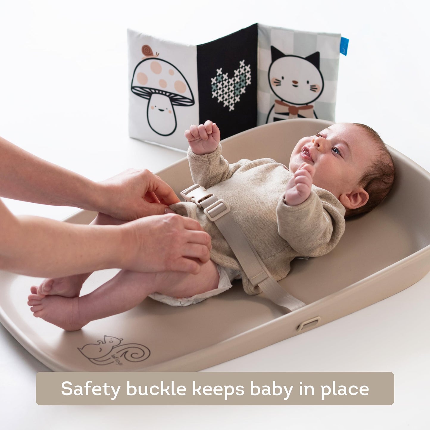 Taf Toys Baby Changing Pad & Crinkle Book - Interactive, Waterproof, Wipeable Changing Table Pad - Diaper Changing Pad for Dresser with Removable Safety Strap, Easy to Clean & Non-Slip Waterproof