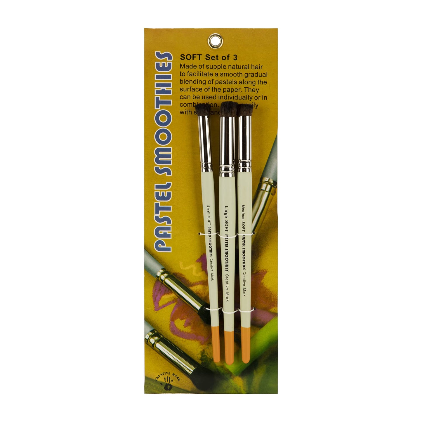 Creative Mark Pastel Smoothies Soft | Set of 3 - Paintbrush for Pastel Blending Bristle & Nylon Hair for Blending on Rough Surfaces Short Handle Lacquered Wood Handles